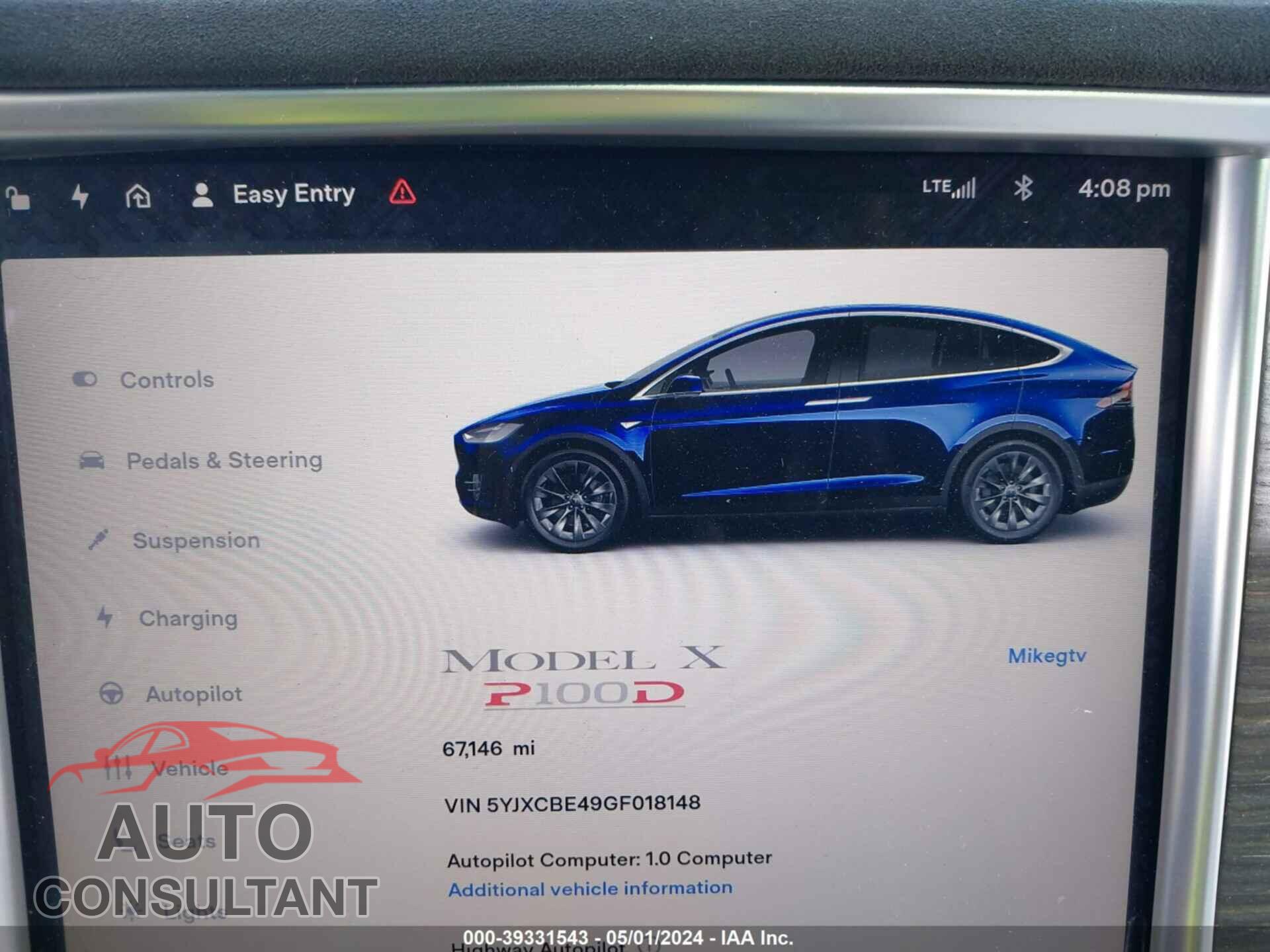 TESLA MODEL X 2016 - 5YJXCBE49GF018148