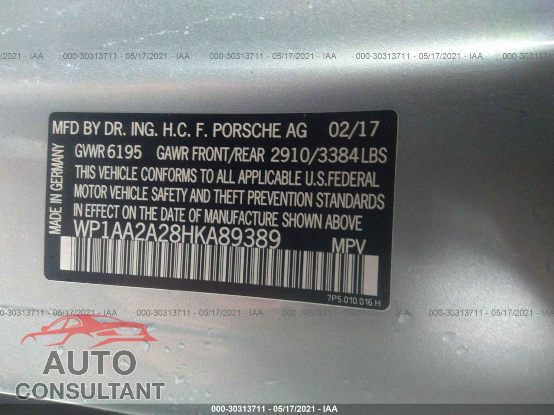PORSCHE CAYENNE 2017 - WP1AA2A28HKA89389