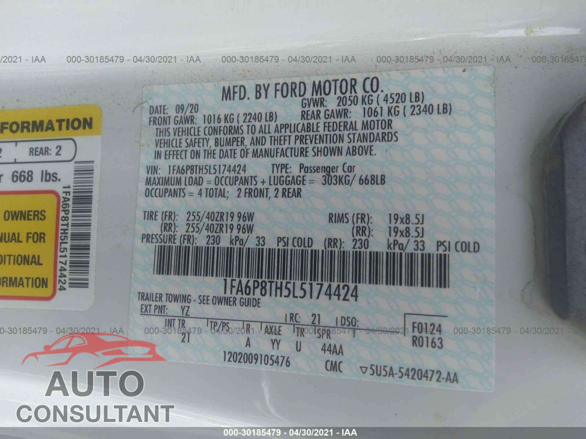 FORD MUSTANG 2020 - 1FA6P8TH5L5174424