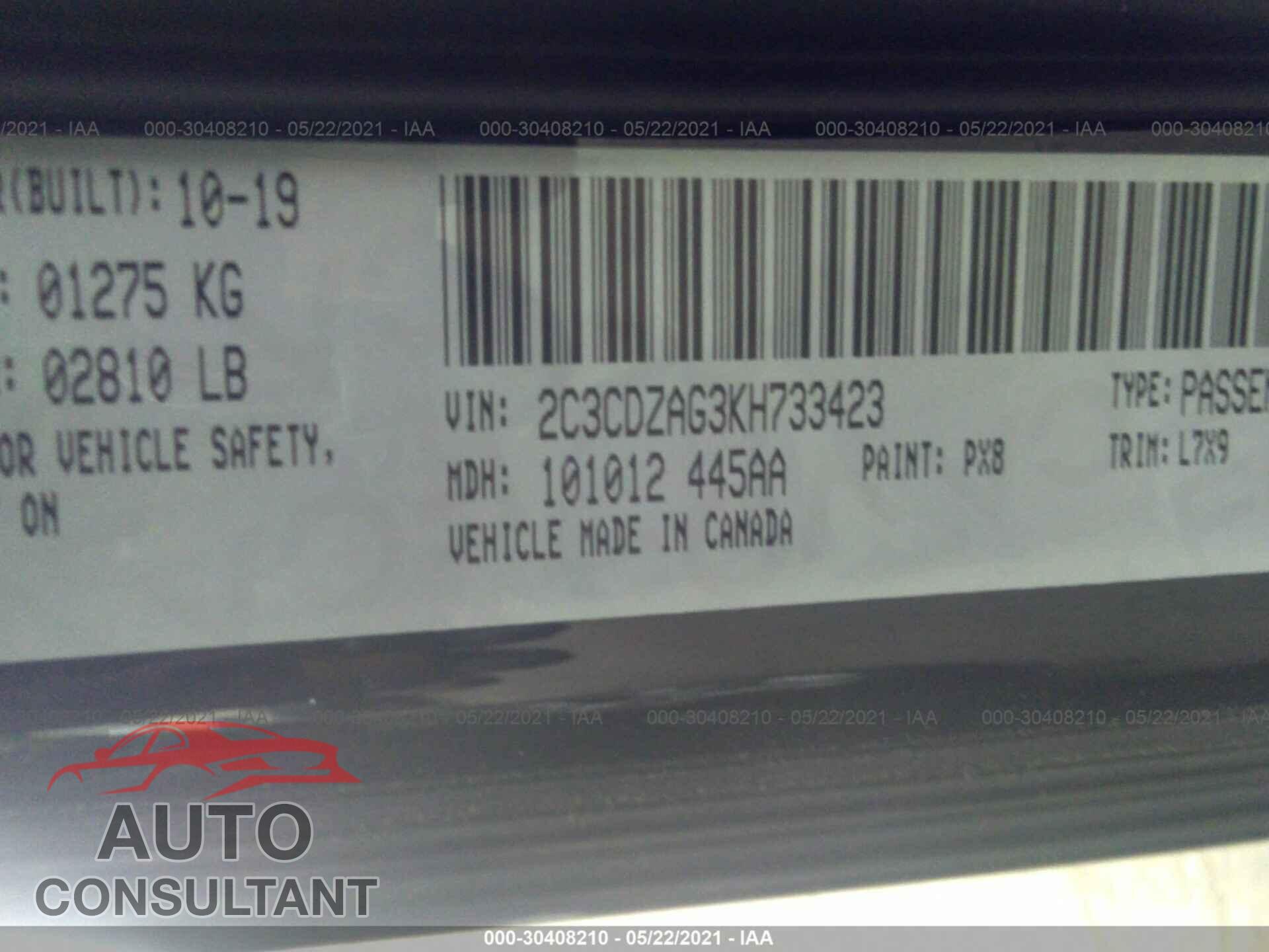 DODGE CHALLENGER 2019 - 2C3CDZAG3KH733423