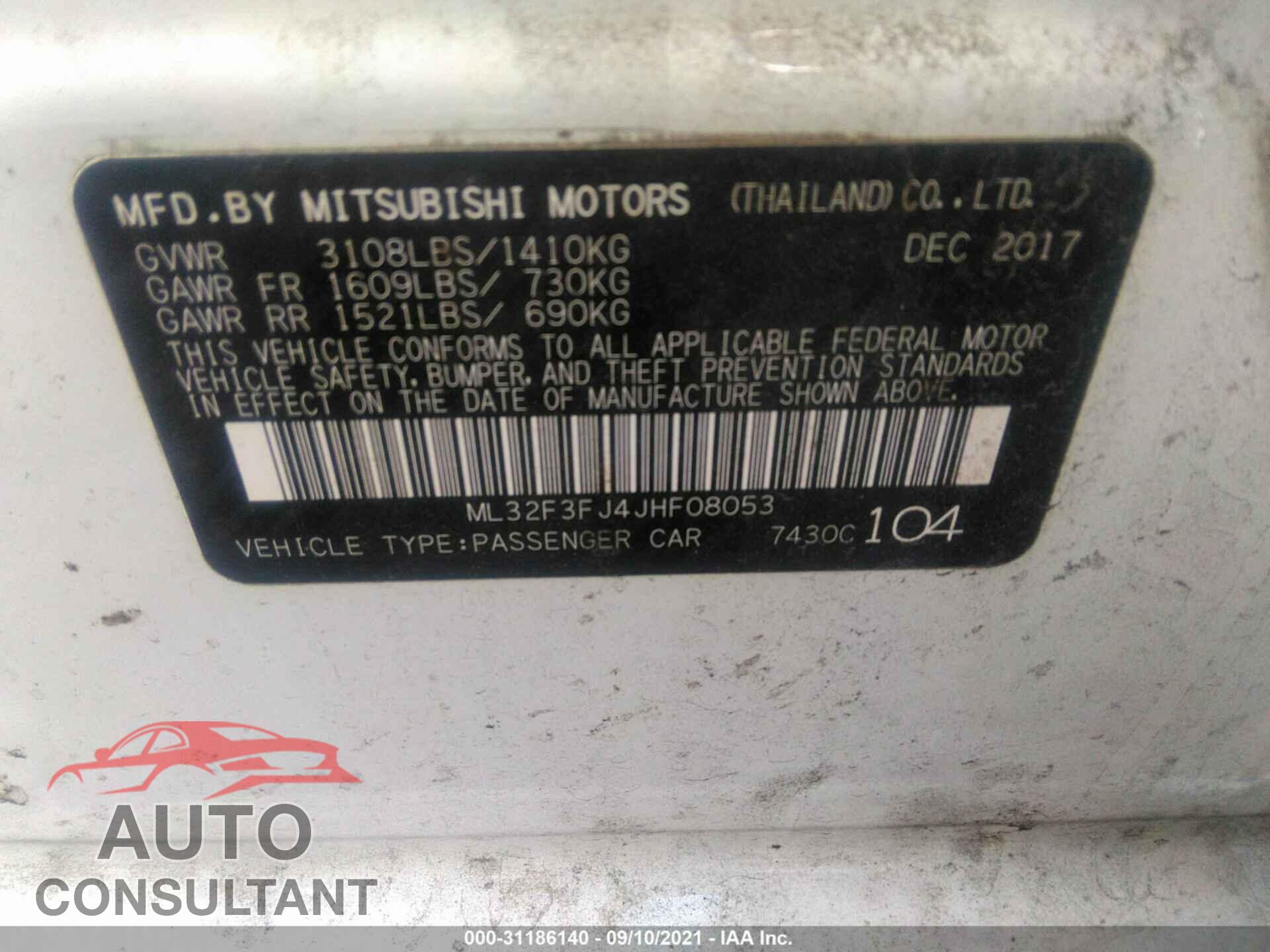 MITSUBISHI MIRAGE G4 2018 - ML32F3FJ4JHF08053