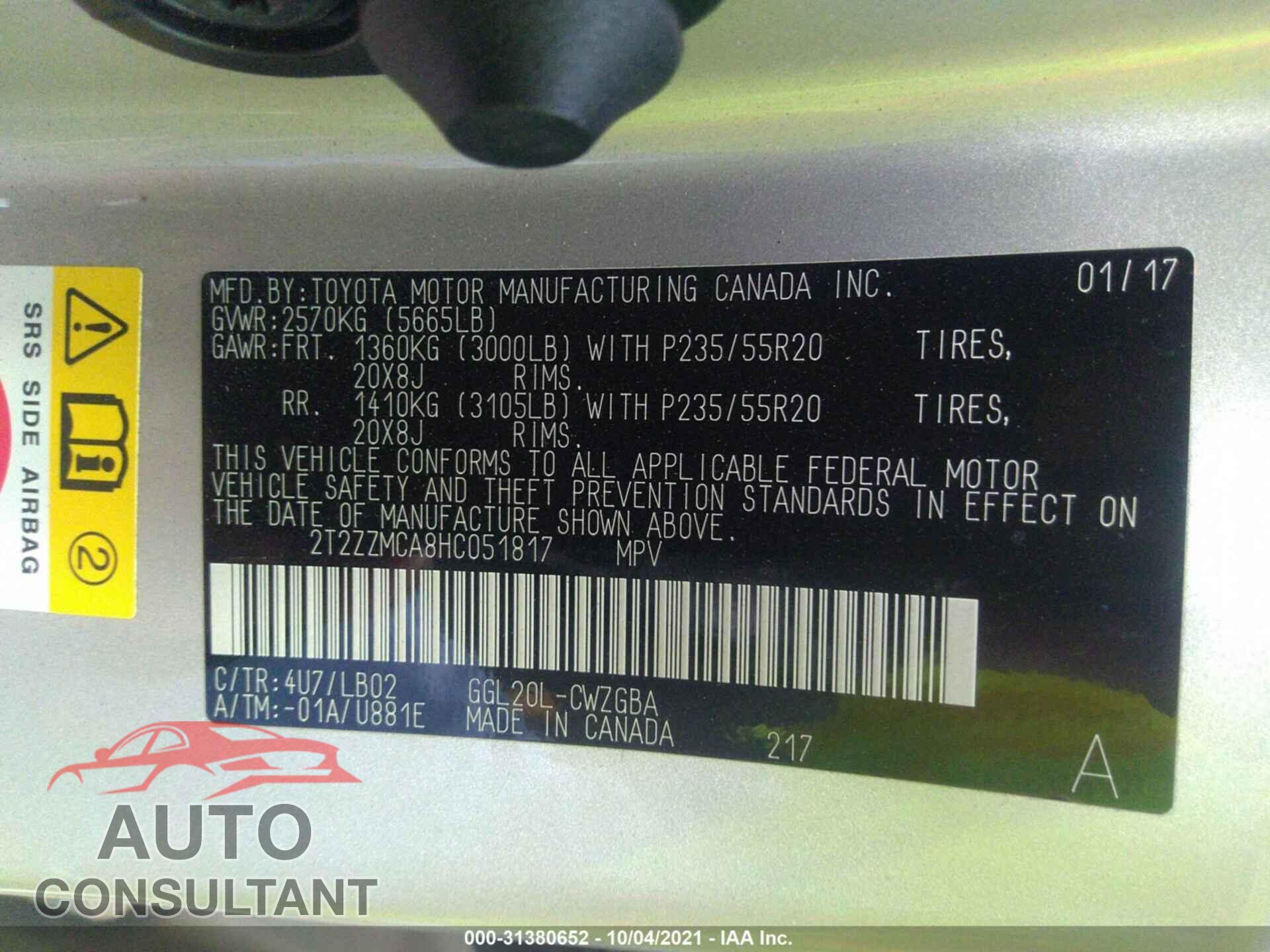 LEXUS RX 2017 - 2T2ZZMCA8HC051817