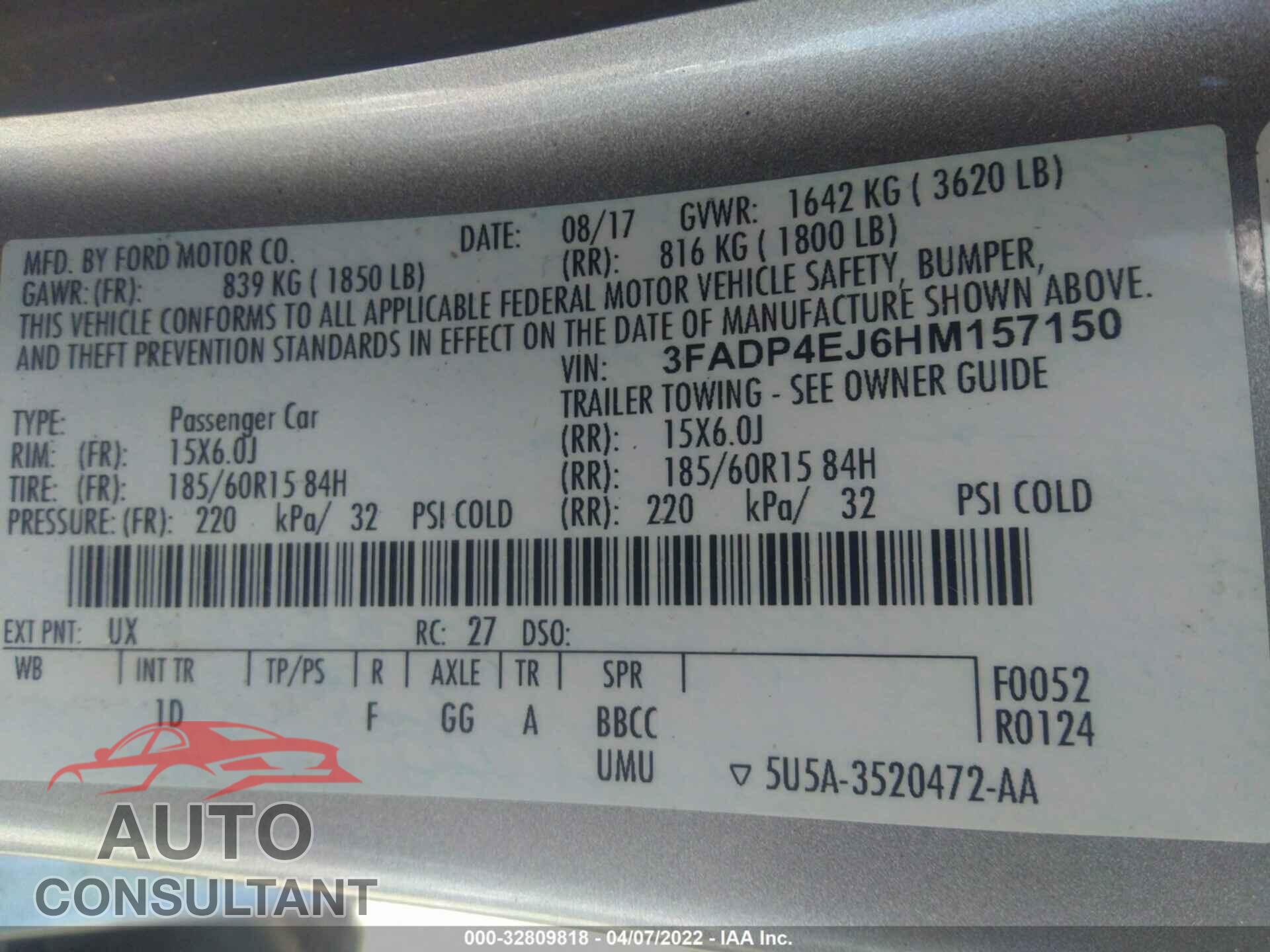 FORD FIESTA 2017 - 3FADP4EJ6HM157150