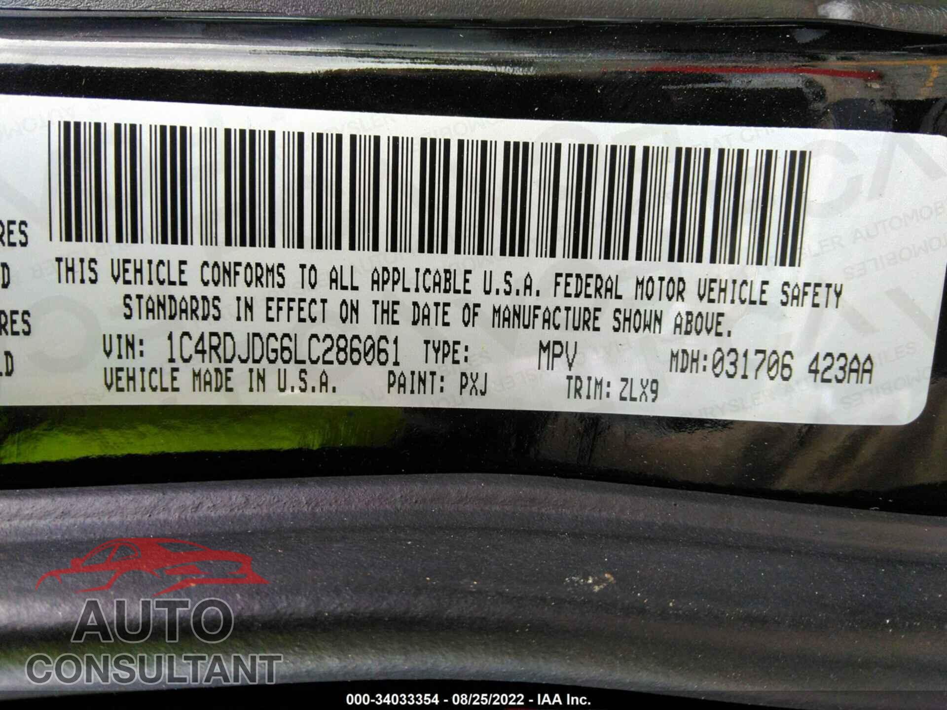 DODGE DURANGO 2020 - 1C4RDJDG6LC286061