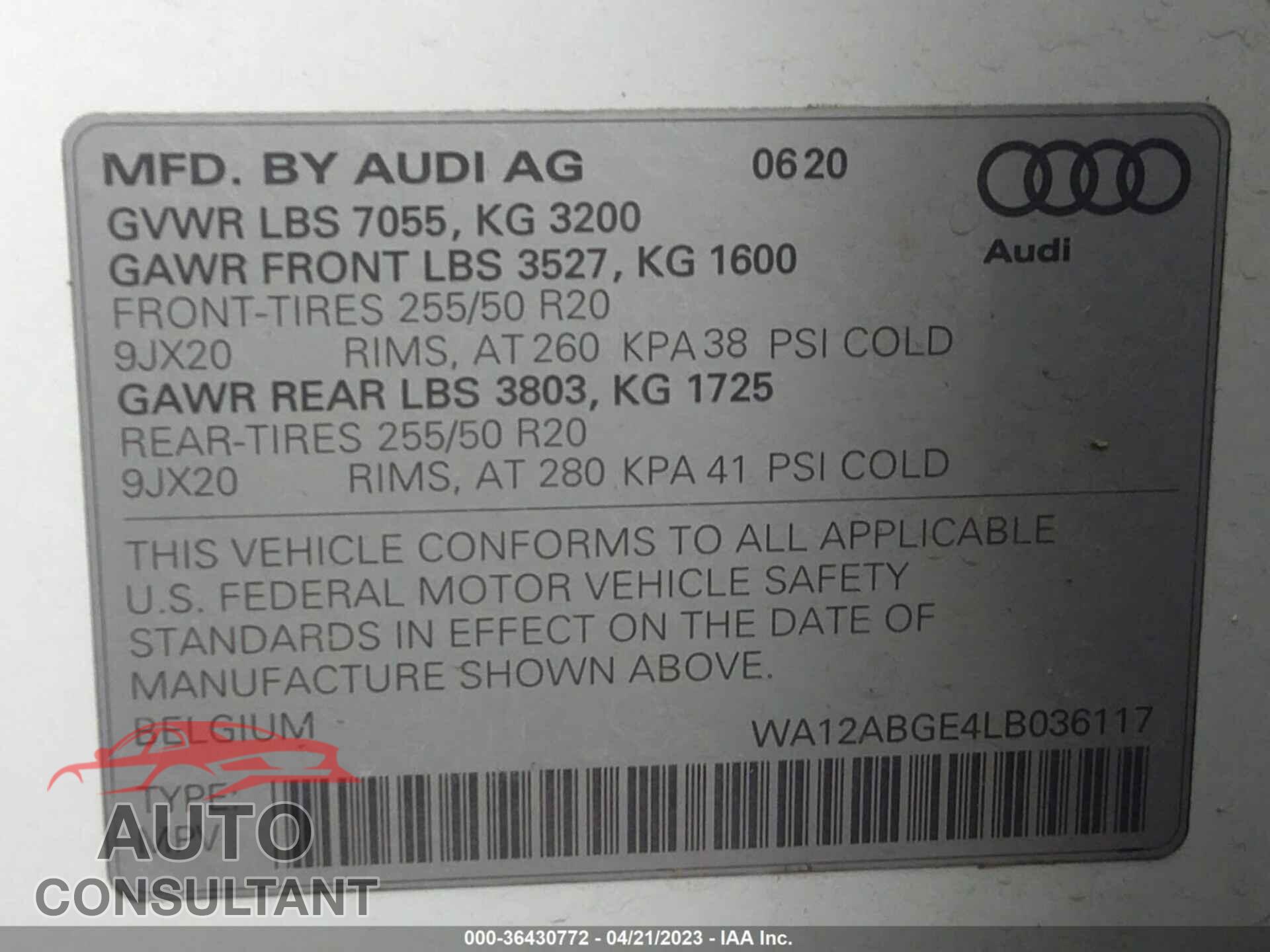 AUDI E-TRON SPORTBACK 2020 - WA12ABGE4LB036117