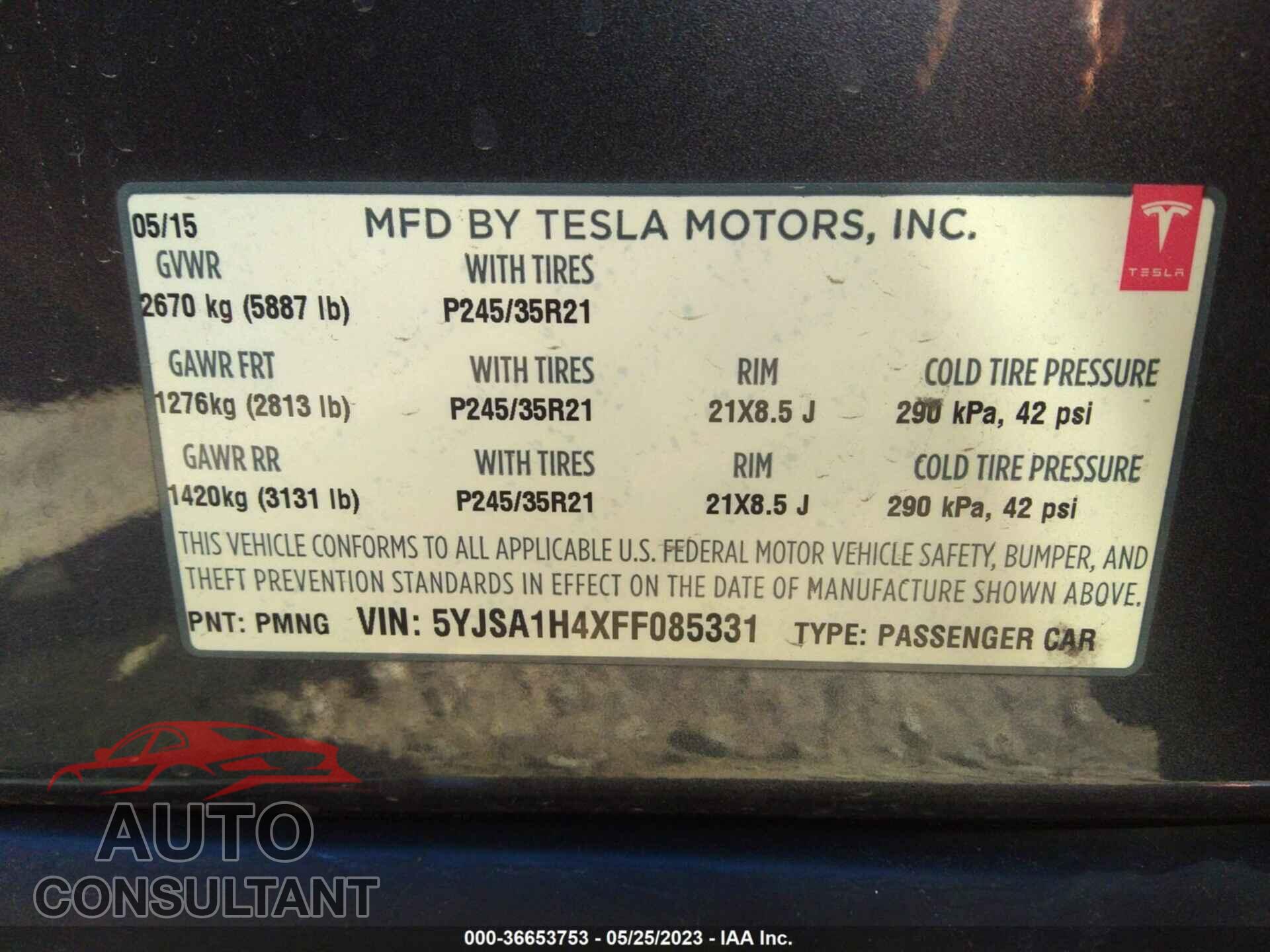 TESLA MODEL S 2015 - 5YJSA1H4XFF085331