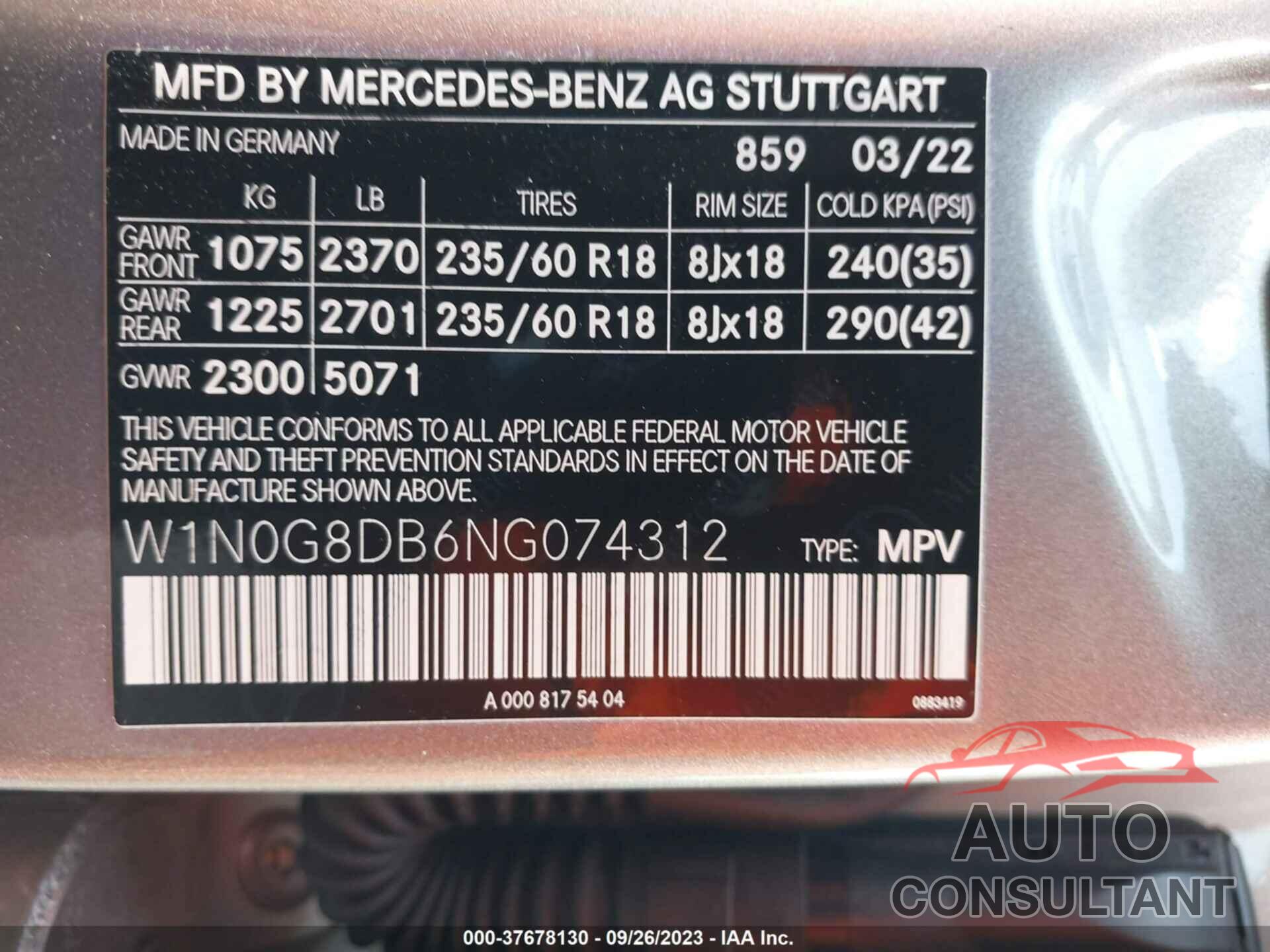 MERCEDES-BENZ GLC 300 2022 - W1N0G8DB6NG074312