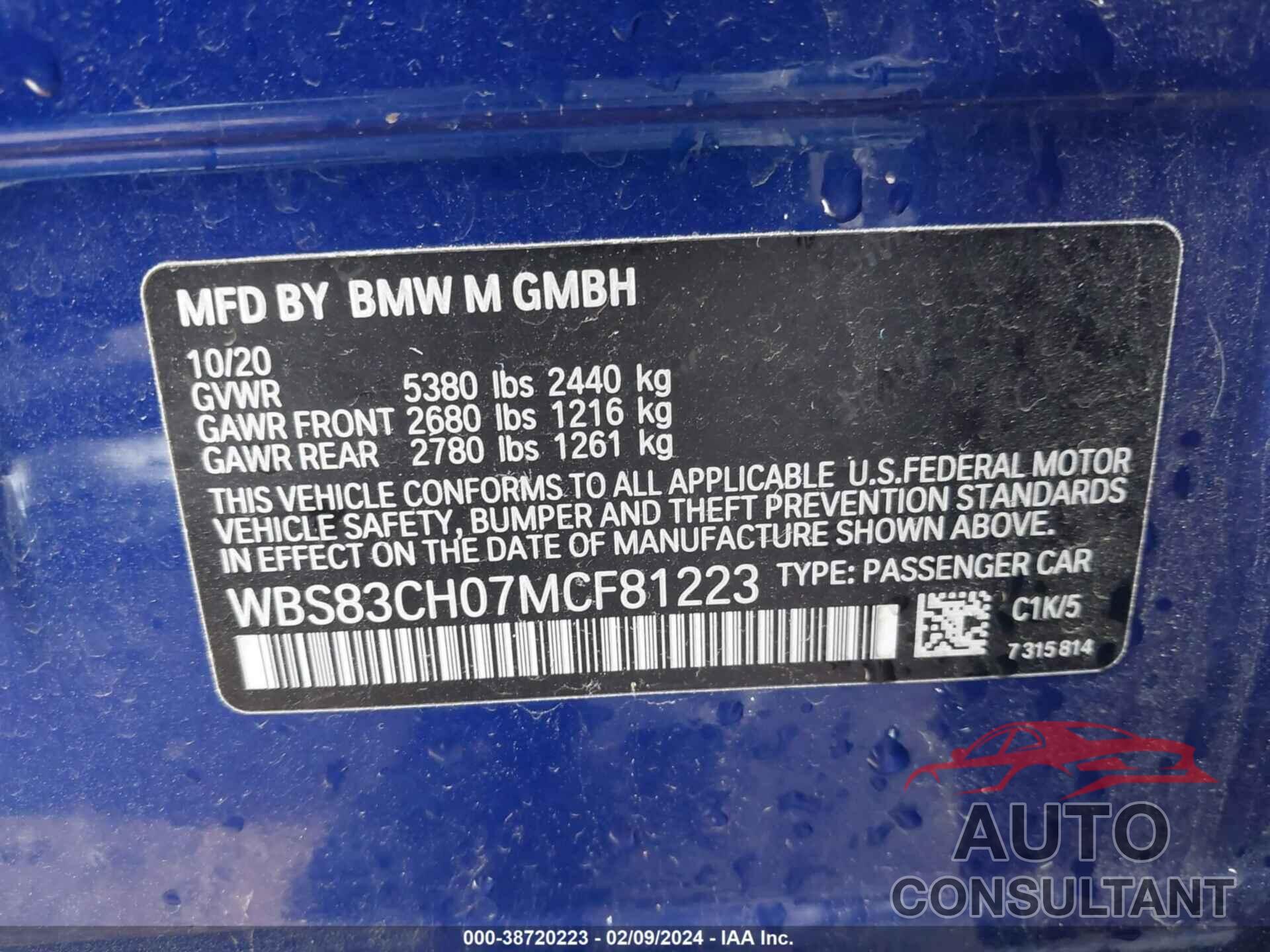 BMW M5 2021 - WBS83CH07MCF81223