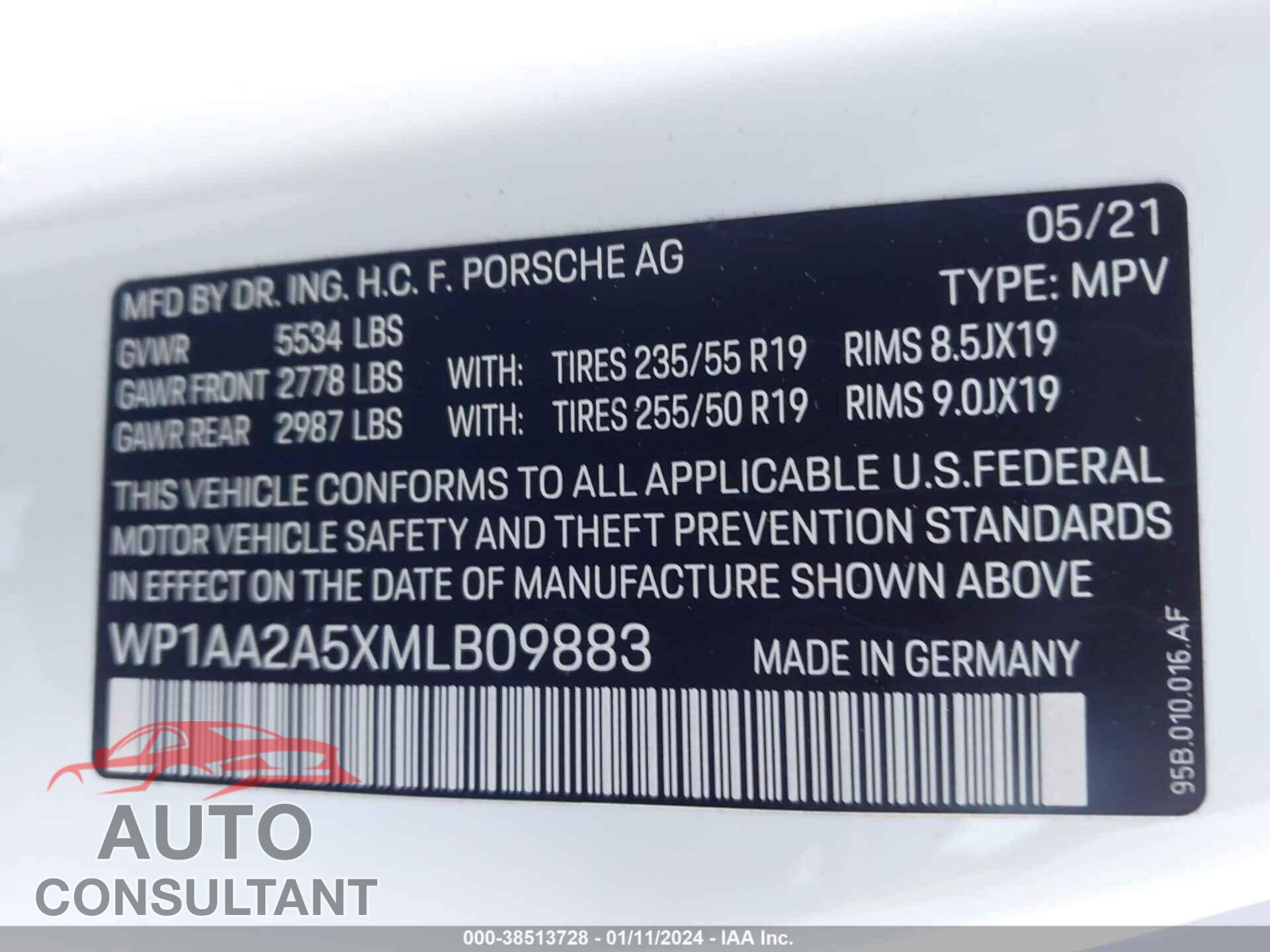 PORSCHE MACAN 2021 - WP1AA2A5XMLB09883
