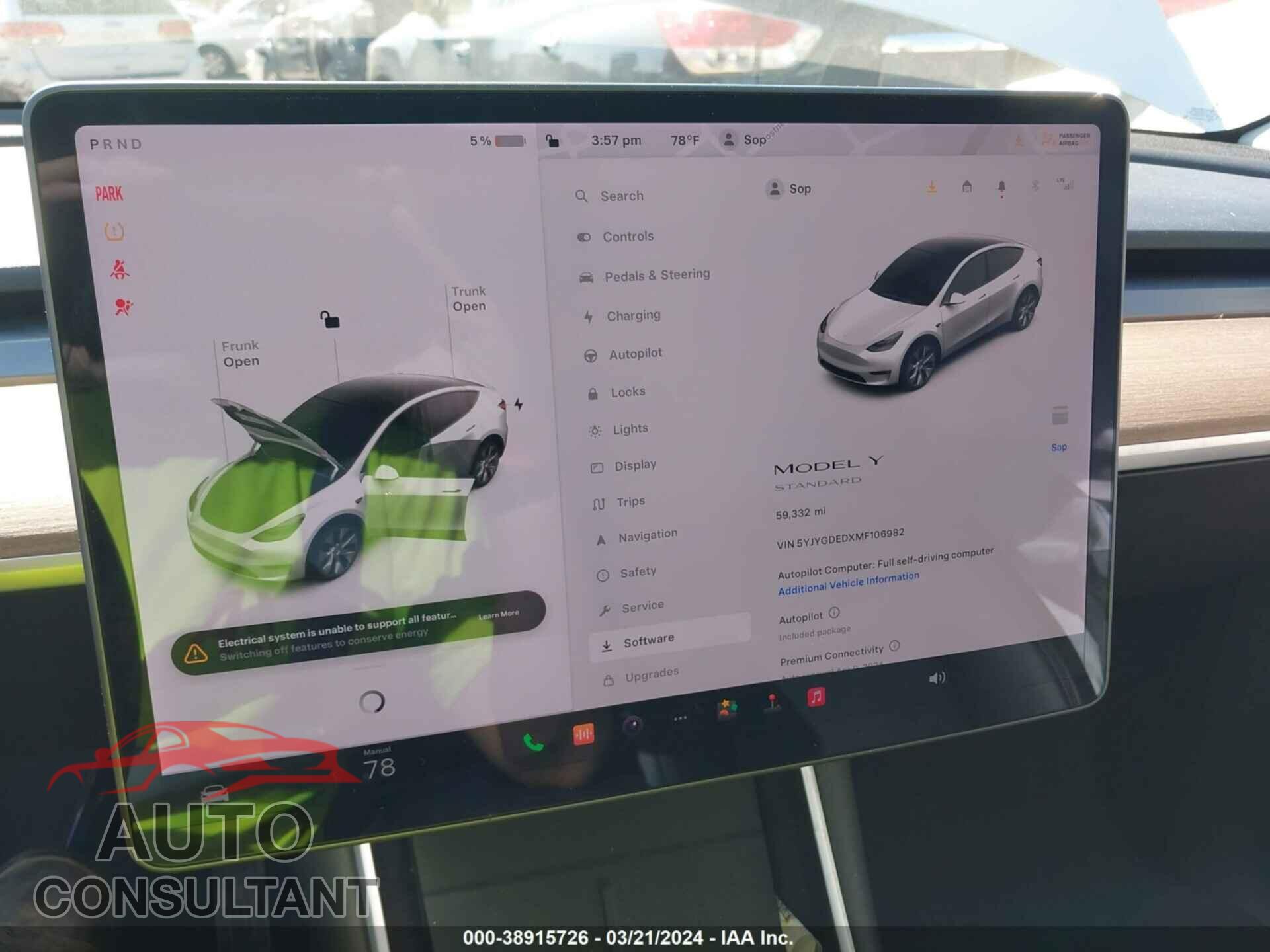 TESLA MODEL Y 2021 - 5YJYGDEDXMF106982