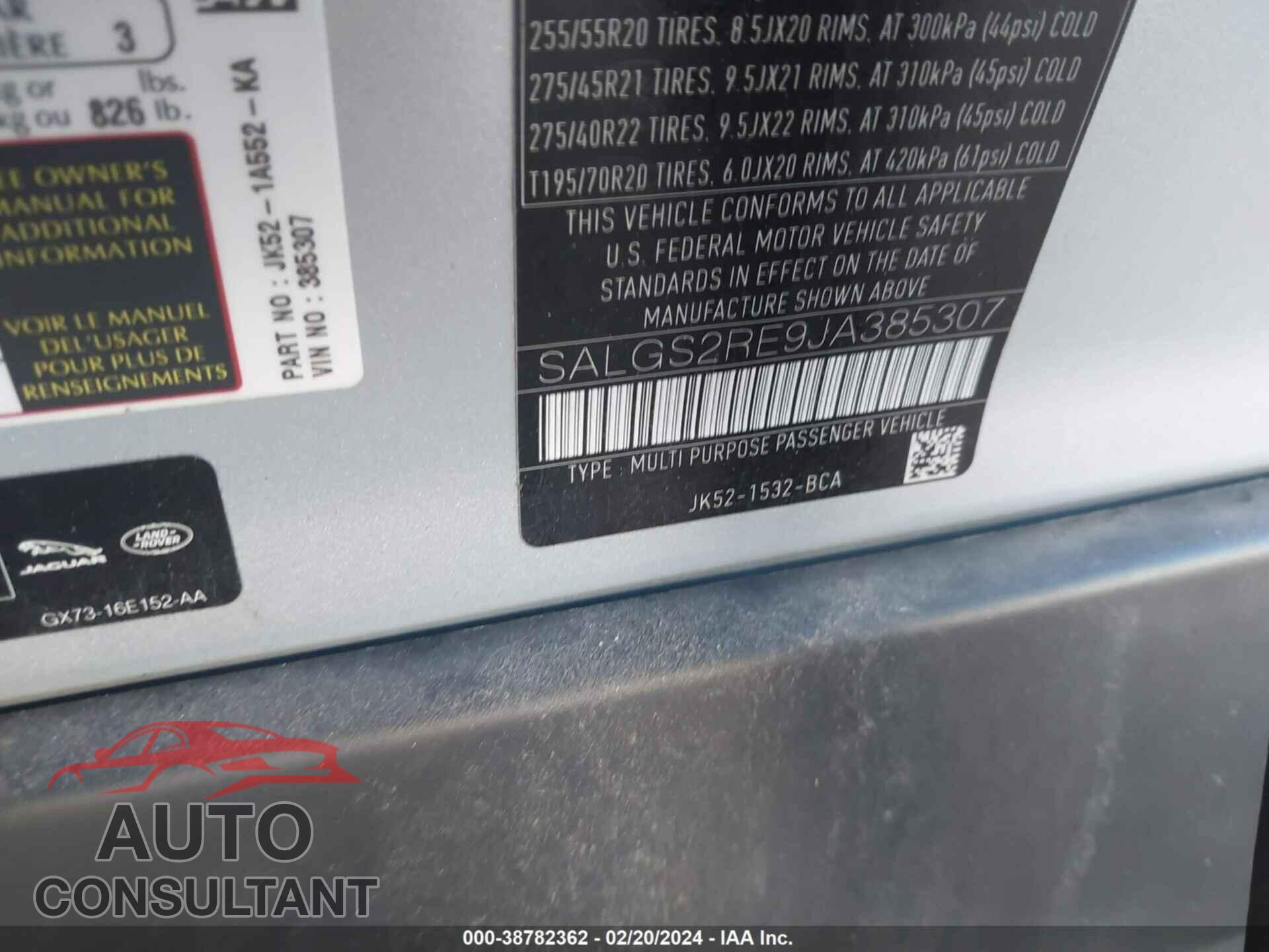 LAND ROVER RANGE ROVER 2018 - SALGS2RE9JA385307