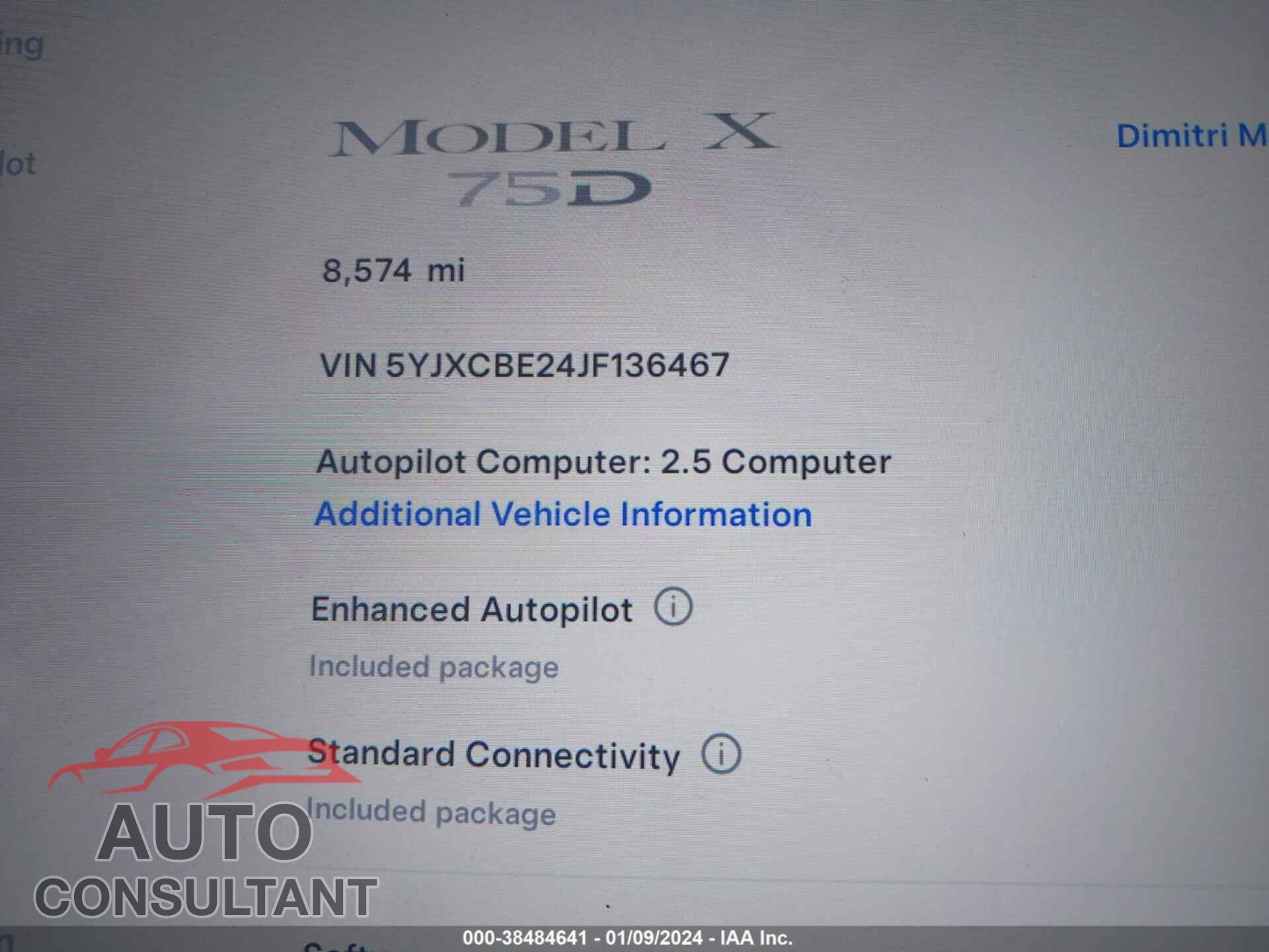 TESLA MODEL X 2018 - 5YJXCBE24JF136467