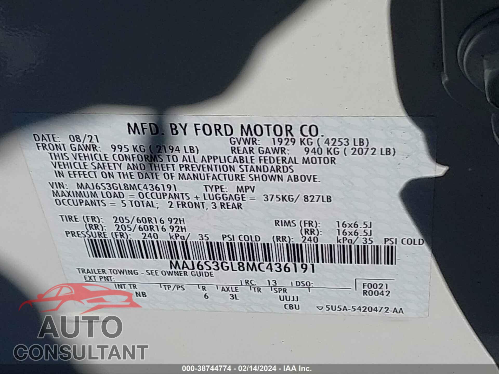 FORD ECOSPORT 2021 - MAJ6S3GL8MC436191