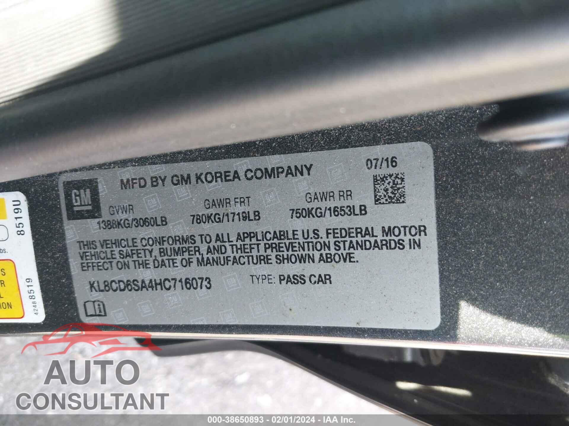 CHEVROLET SPARK 2017 - KL8CD6SA4HC716073