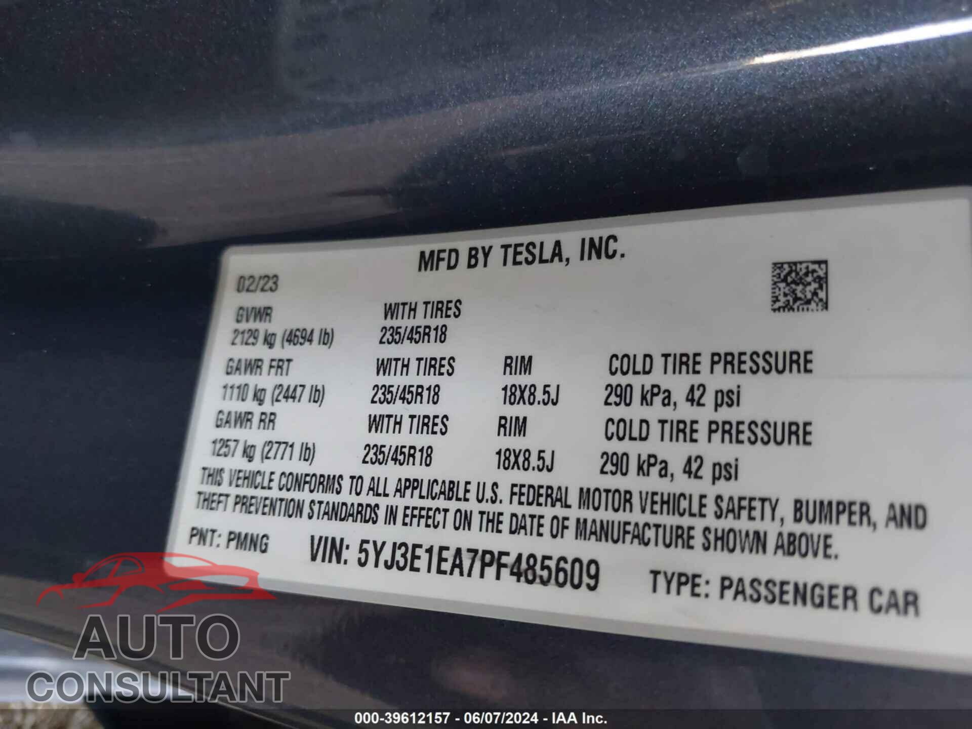 TESLA MODEL 3 2023 - 5YJ3E1EA7PF485609
