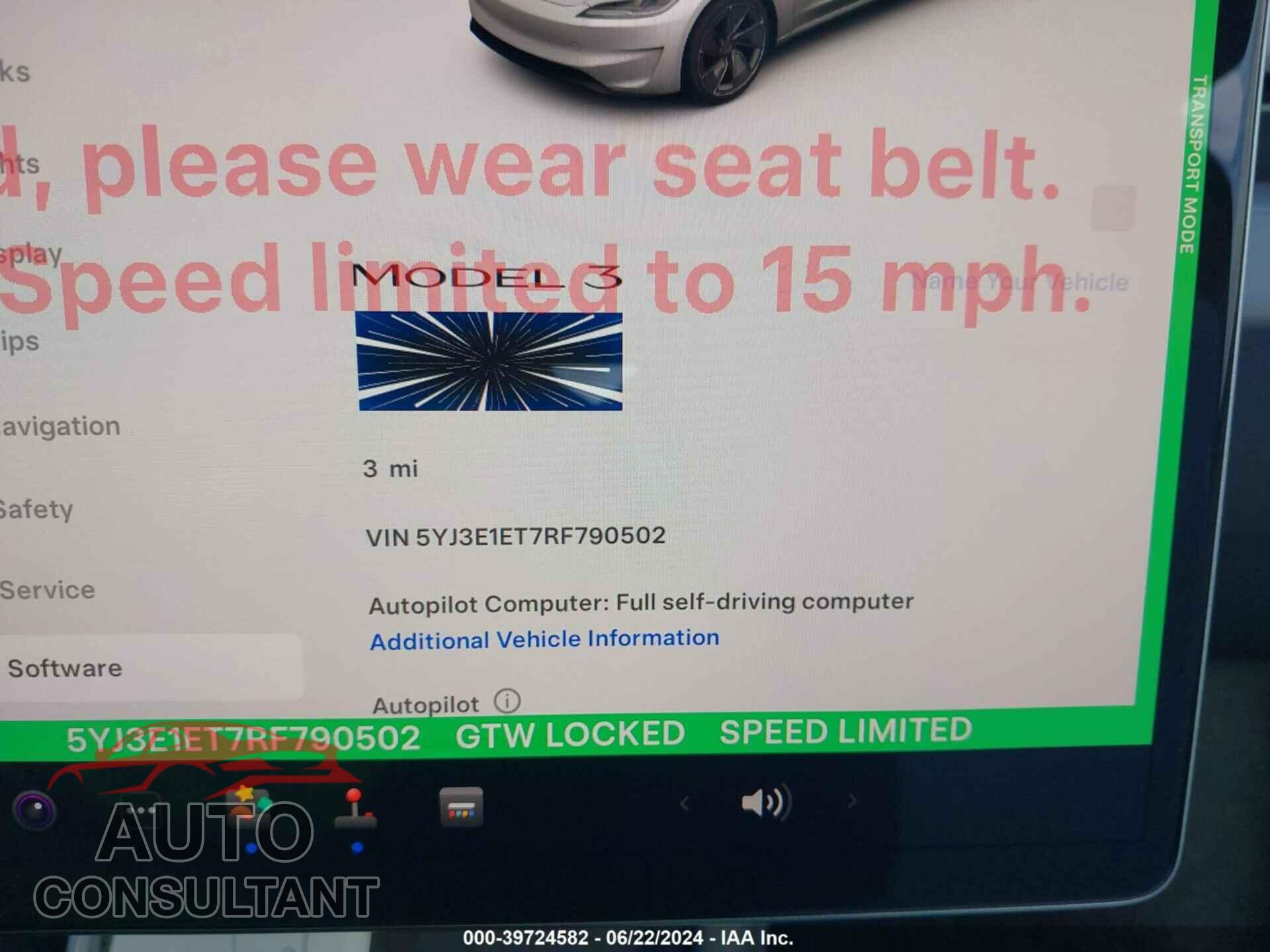 TESLA MODEL 3 2024 - 5YJ3E1ET7RF790502