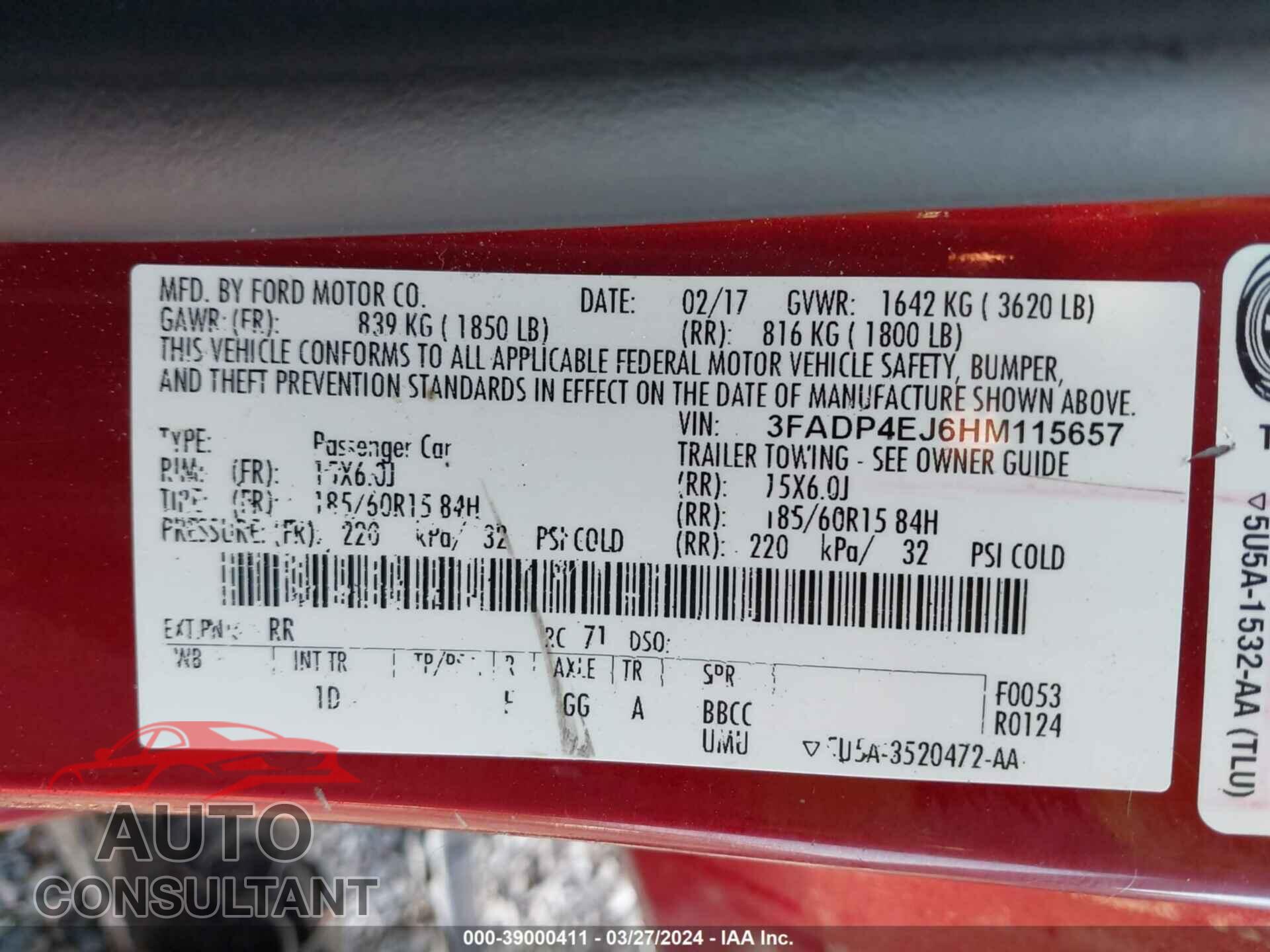 FORD FIESTA 2017 - 3FADP4EJ6HM115657