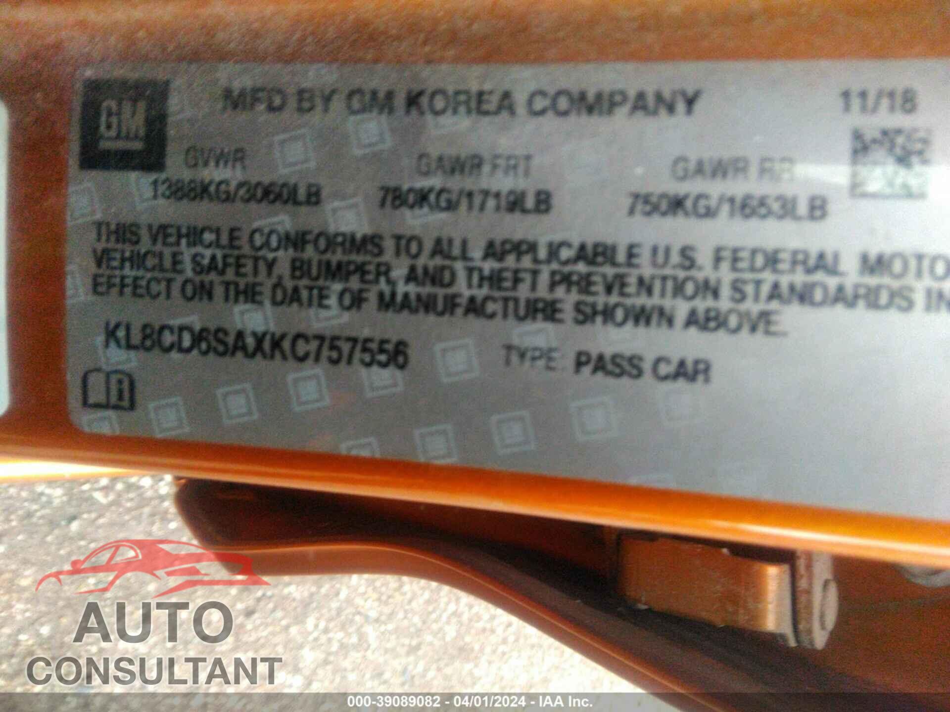 CHEVROLET SPARK 2019 - KL8CD6SAXKC757556