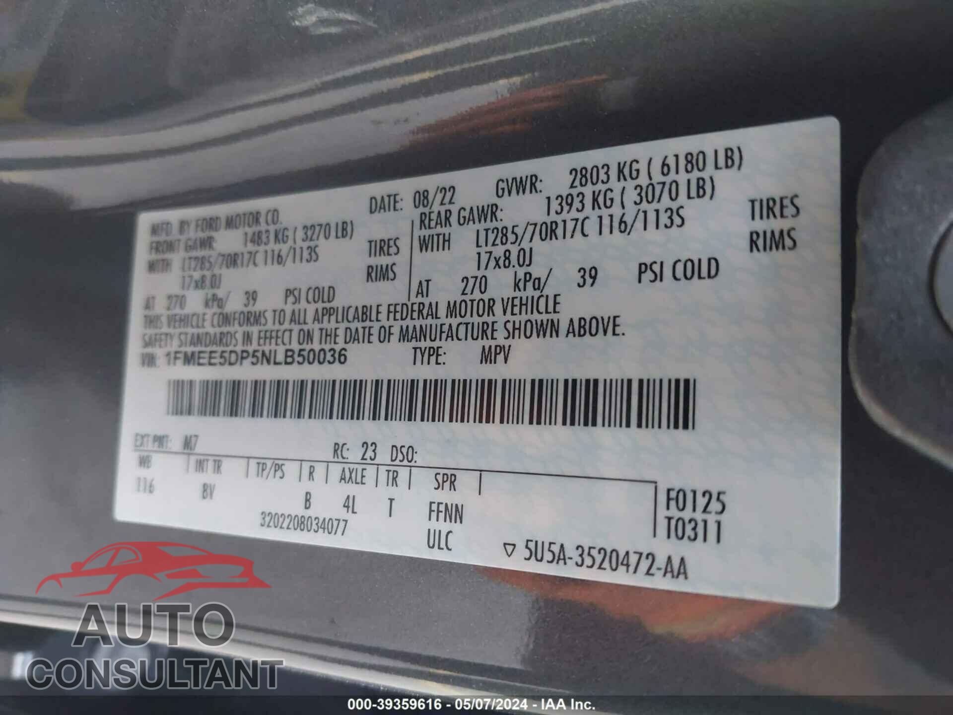 FORD BRONCO 2022 - 1FMEE5DP5NLB50036