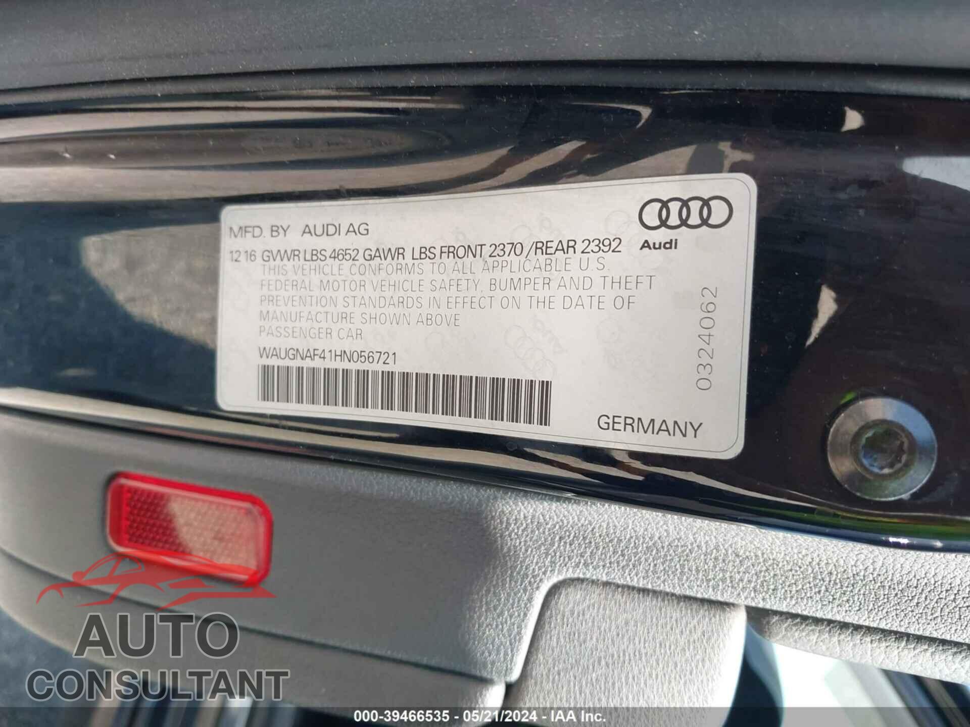 AUDI A4 2017 - WAUGNAF41HN056721