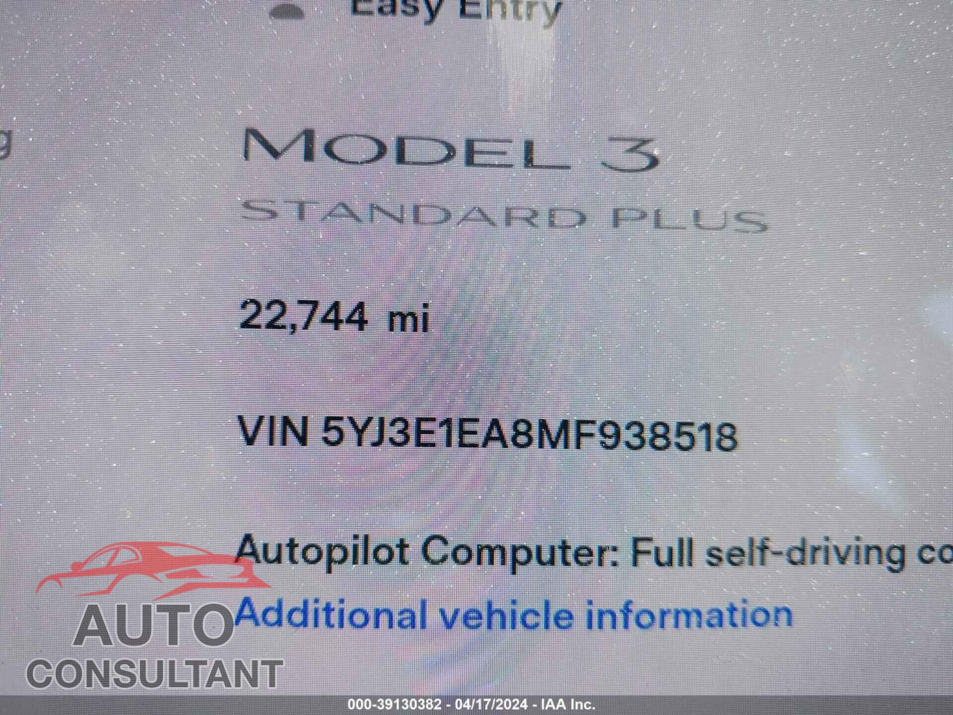 TESLA MODEL 3 2021 - 5YJ3E1EA8MF938518