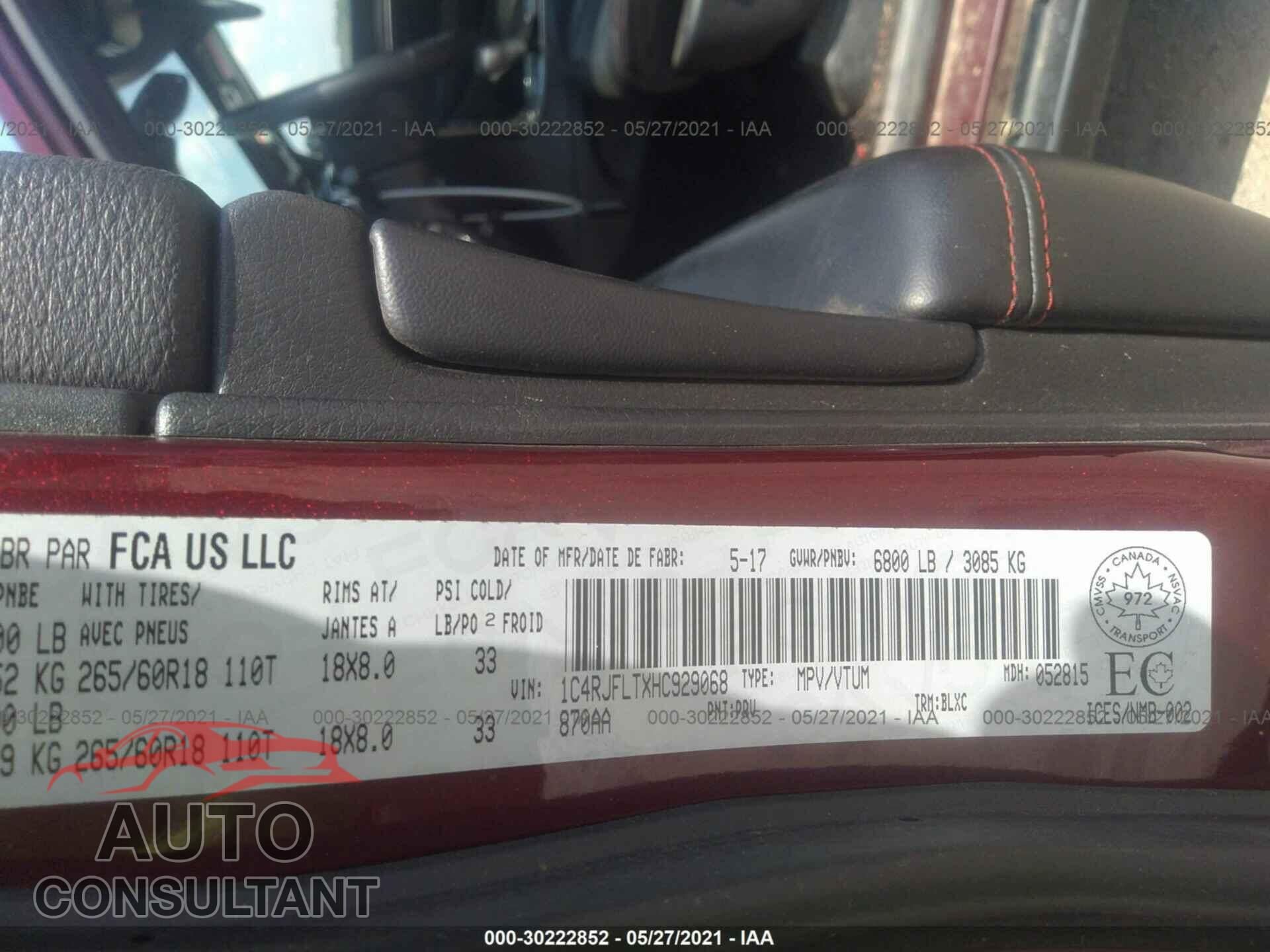 JEEP GRAND CHEROKEE 2017 - 1C4RJFLTXHC929068