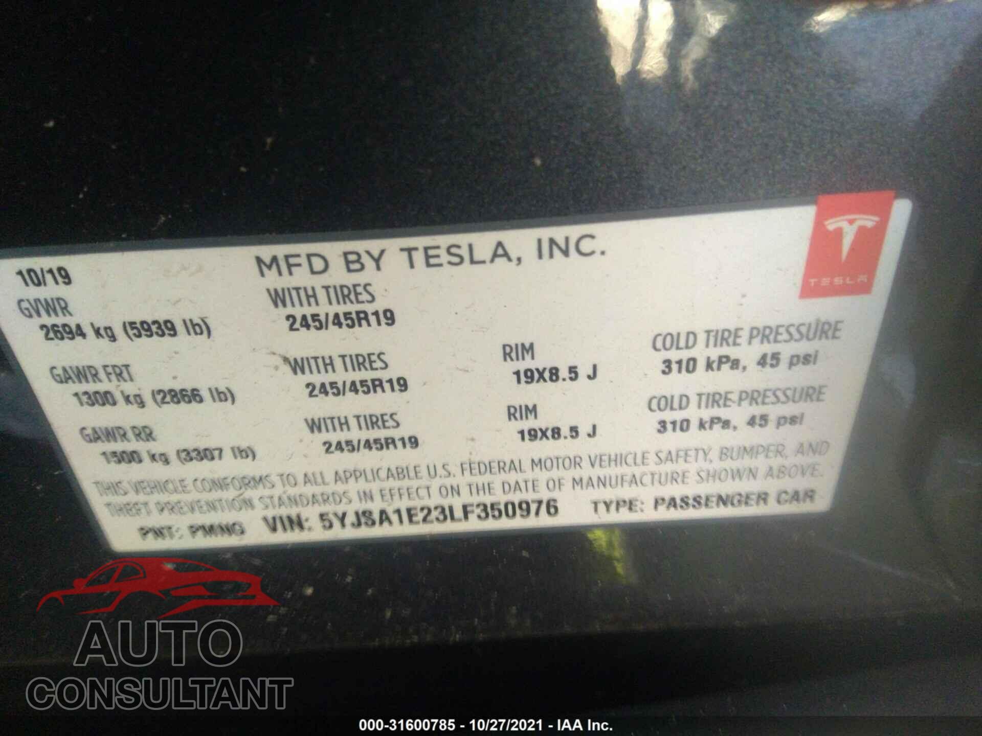 TESLA MODEL S 2020 - 5YJSA1E23LF350976