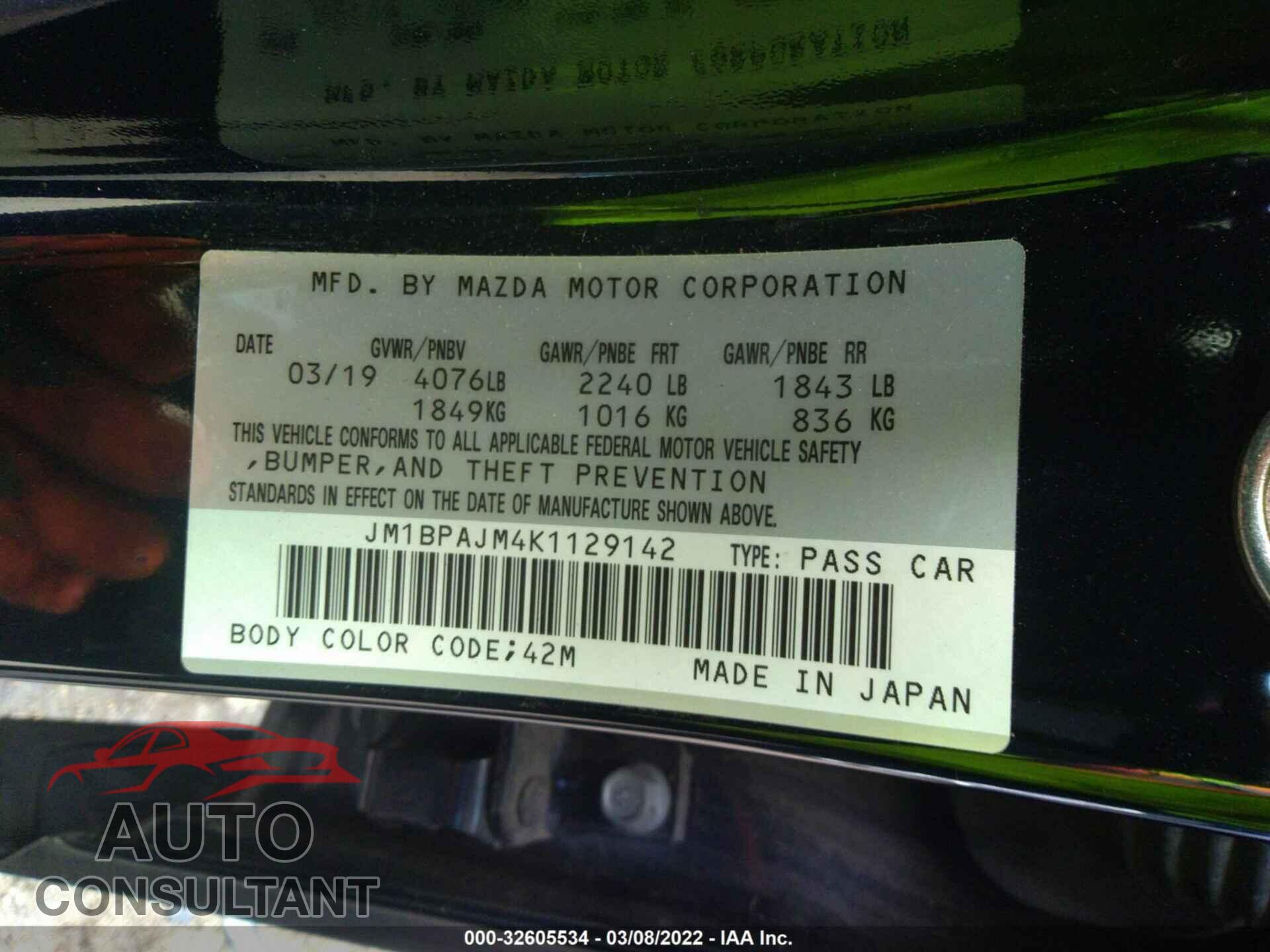 MAZDA MAZDA3 HATCHBACK 2019 - JM1BPAJM4K1129142