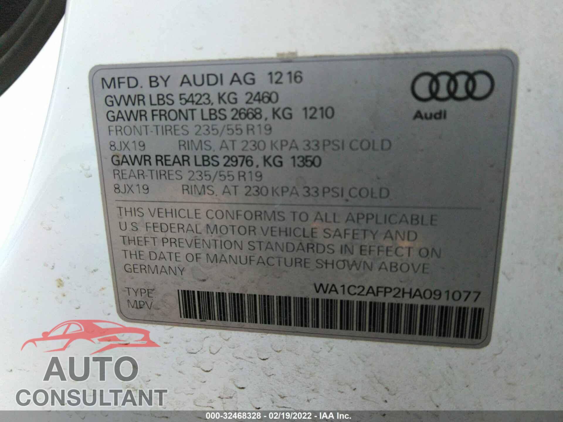 AUDI Q5 2017 - WA1C2AFP2HA091077