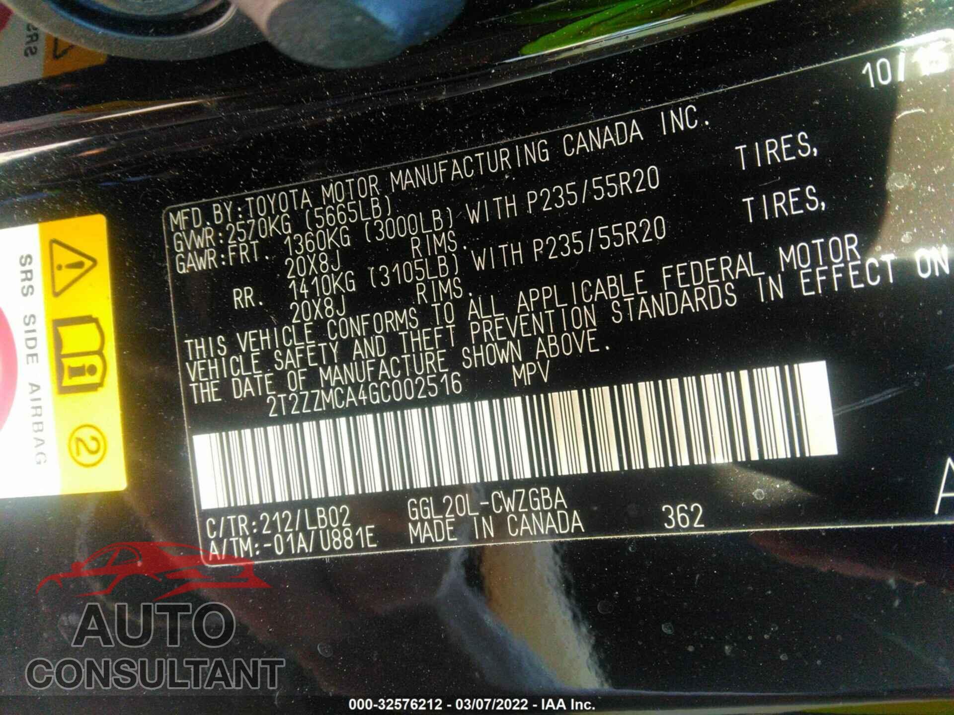 LEXUS RX 350 2016 - 2T2ZZMCA4GC002516