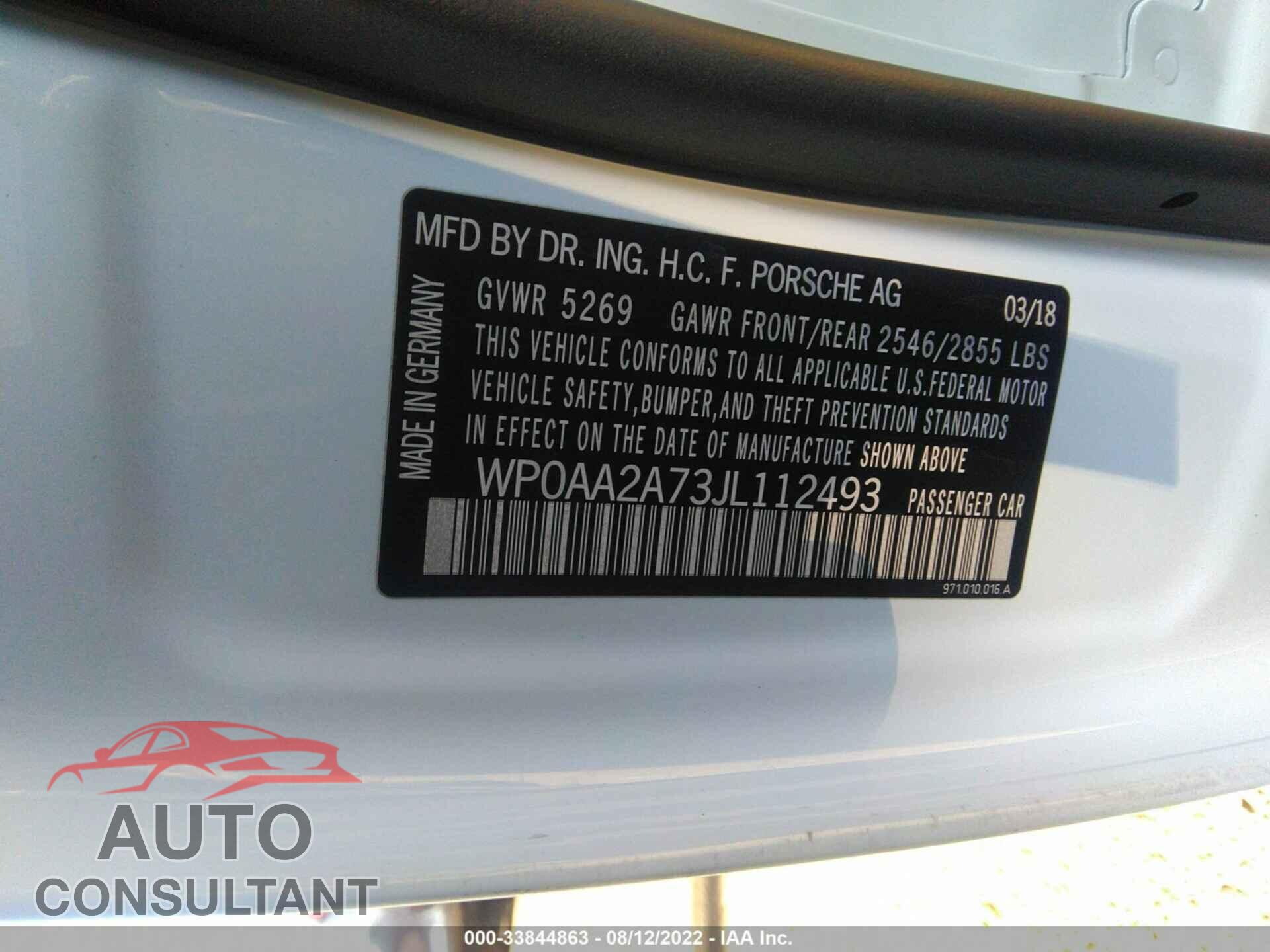PORSCHE PANAMERA 2018 - WP0AA2A73JL112493