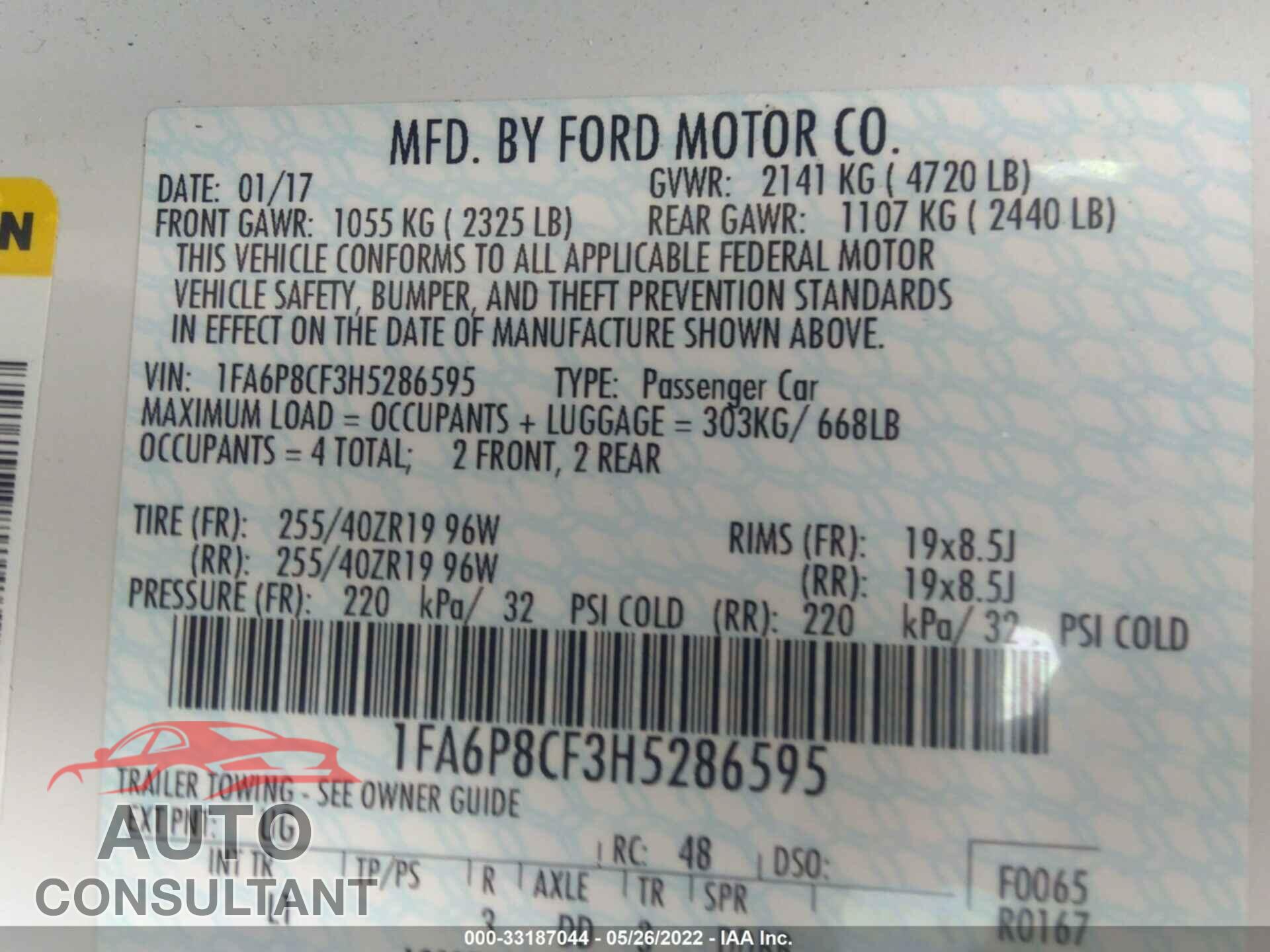 FORD MUSTANG 2017 - 1FA6P8CF3H5286595