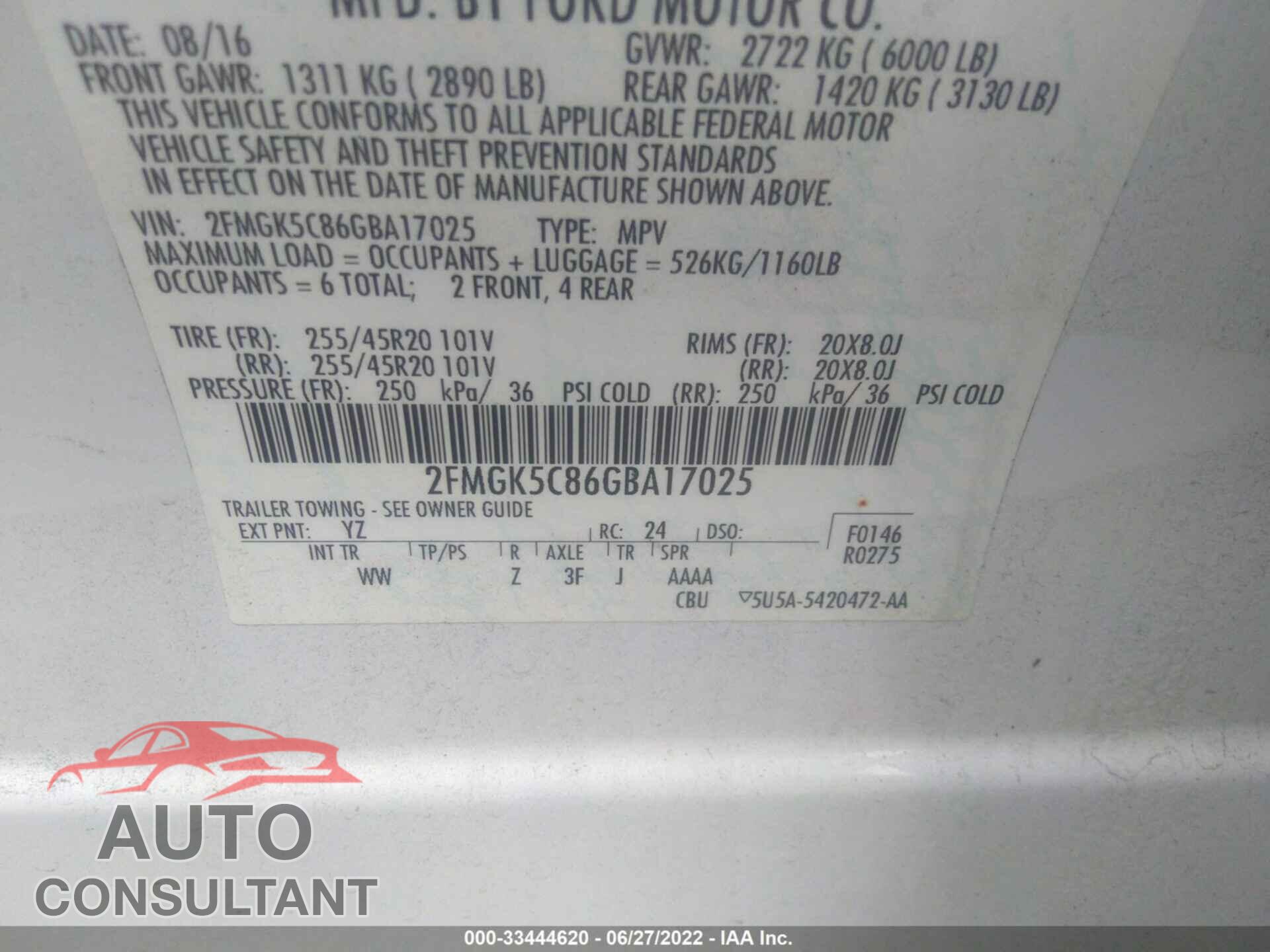 FORD FLEX 2016 - 2FMGK5C86GBA17025