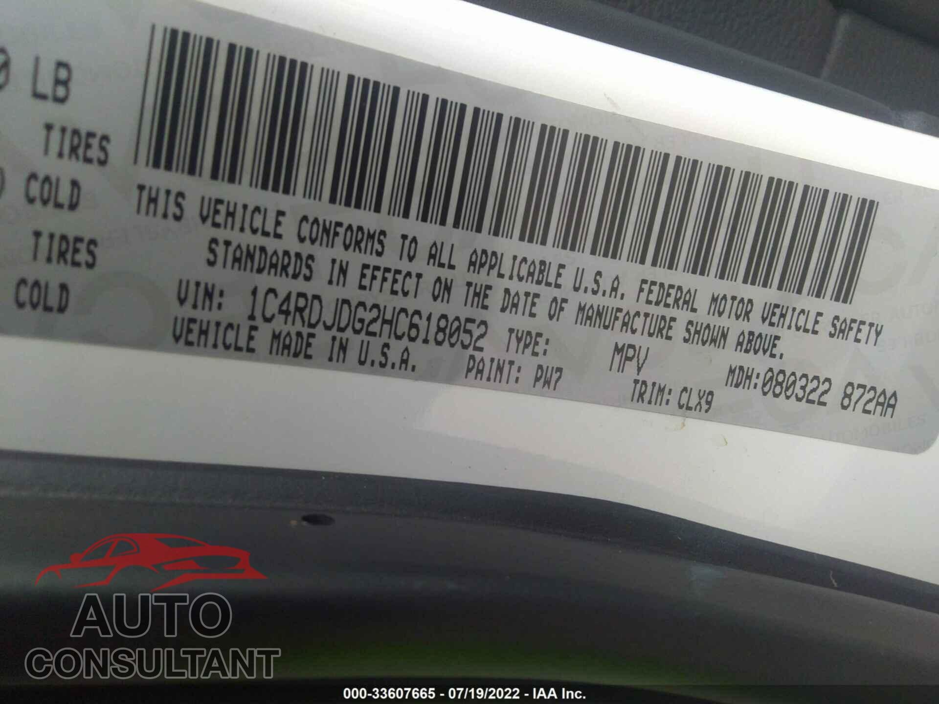 DODGE DURANGO 2017 - 1C4RDJDG2HC618052