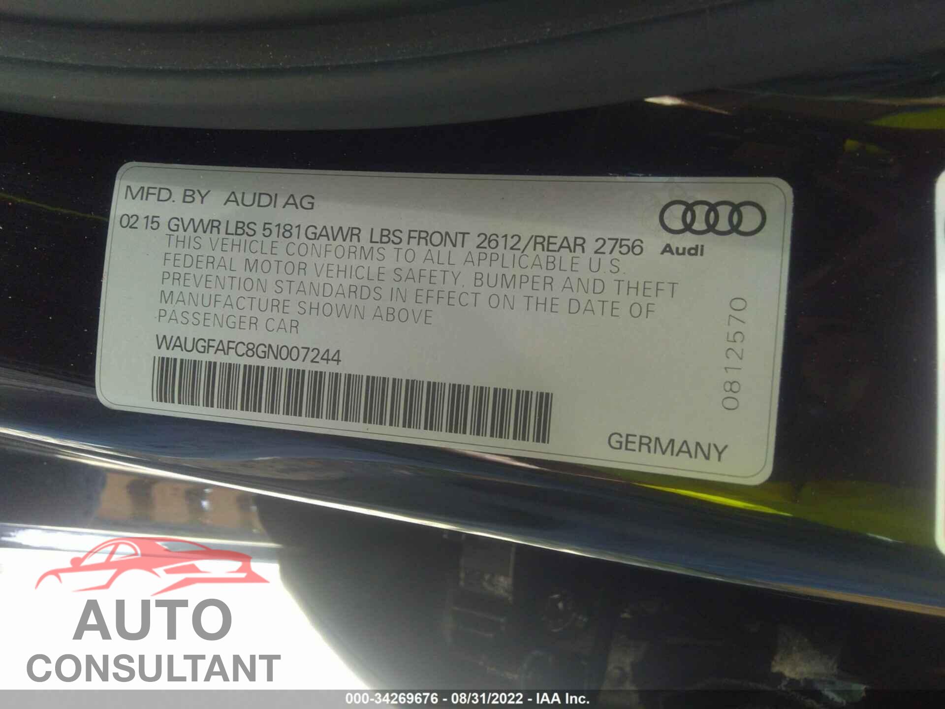 AUDI A6 2016 - WAUGFAFC8GN007244