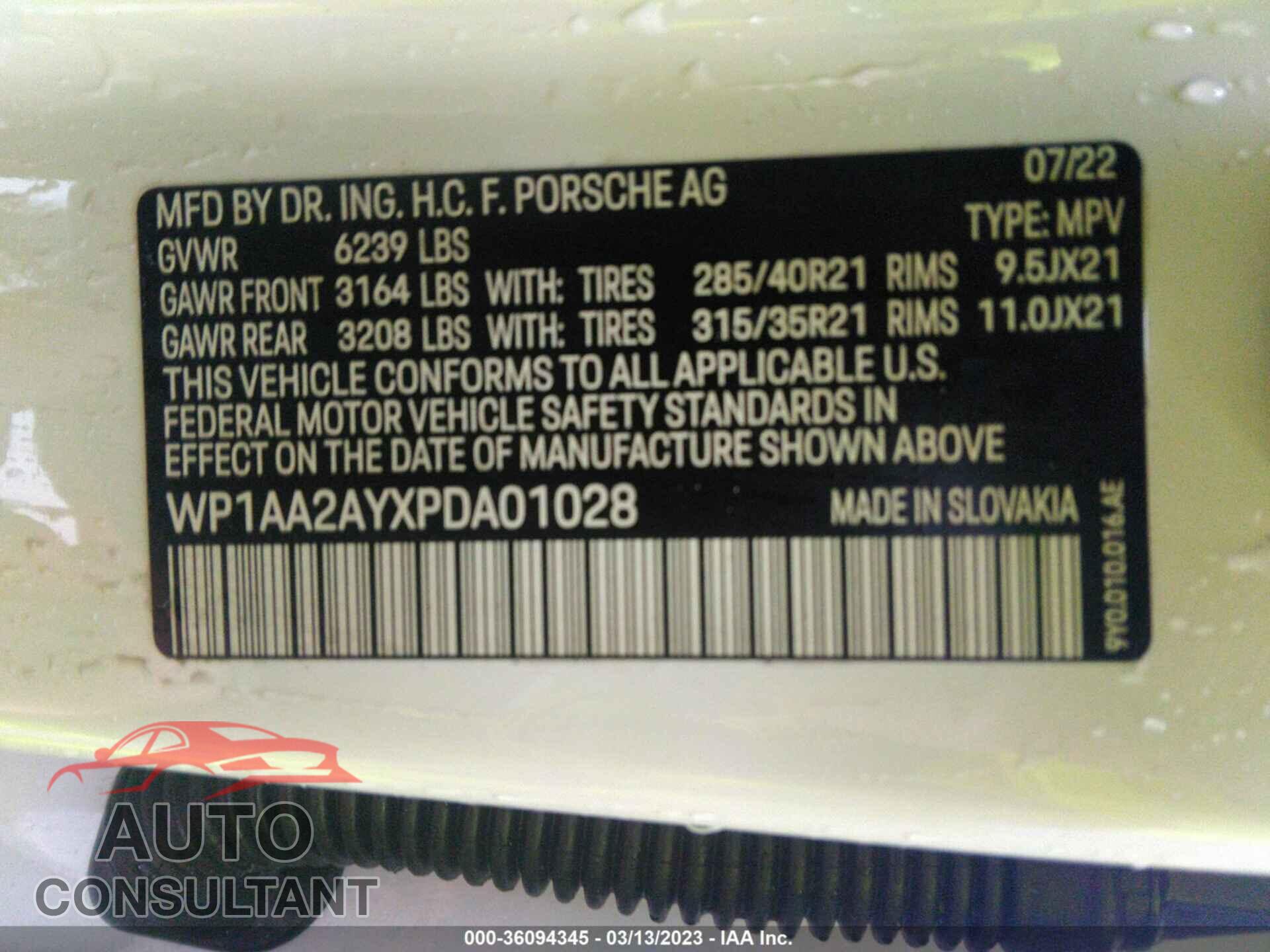 PORSCHE CAYENNE 2023 - WP1AA2AYXPDA01028