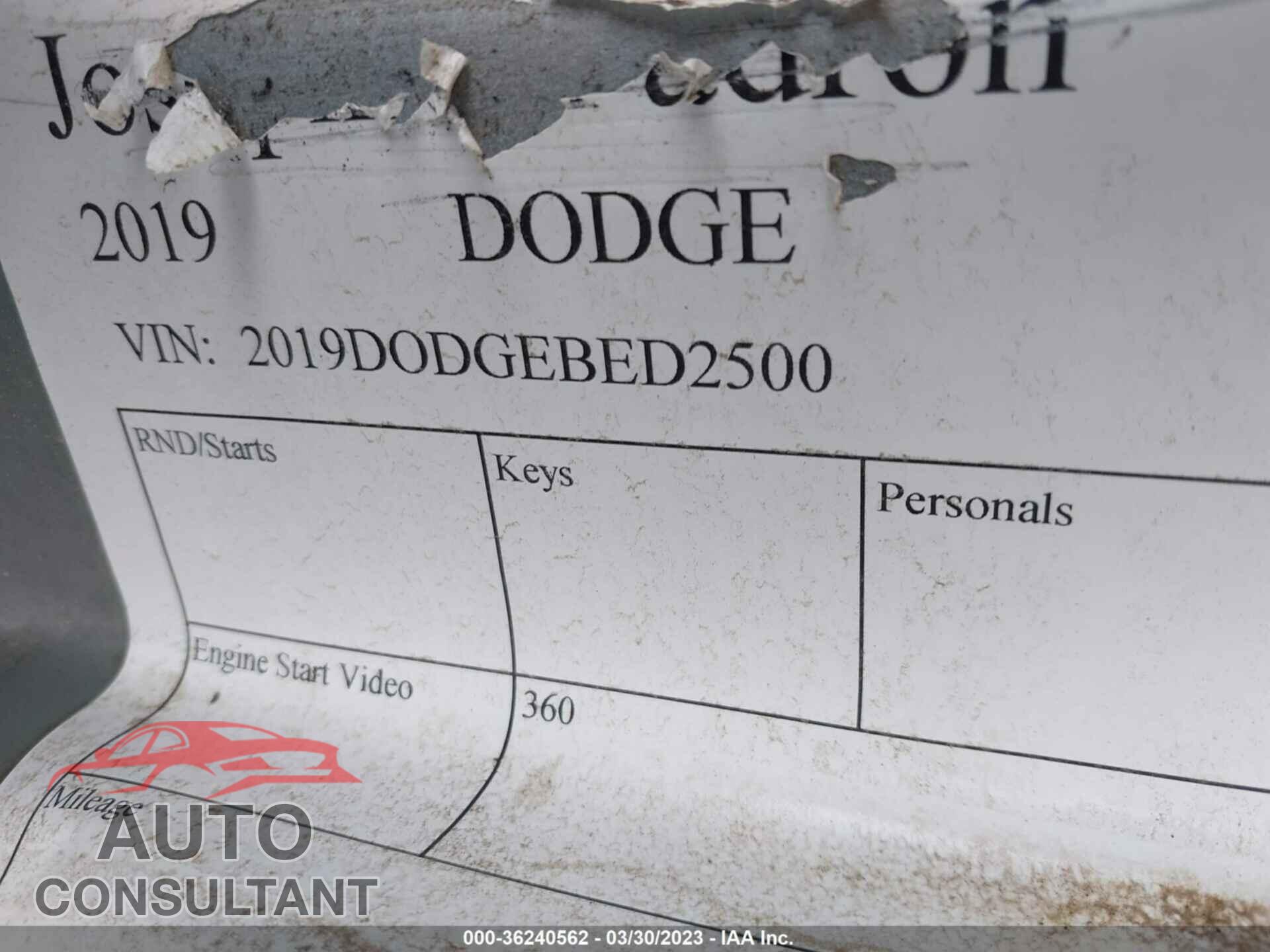 DODGE RAM 2500 2019 - 2019DODGEBED2500 