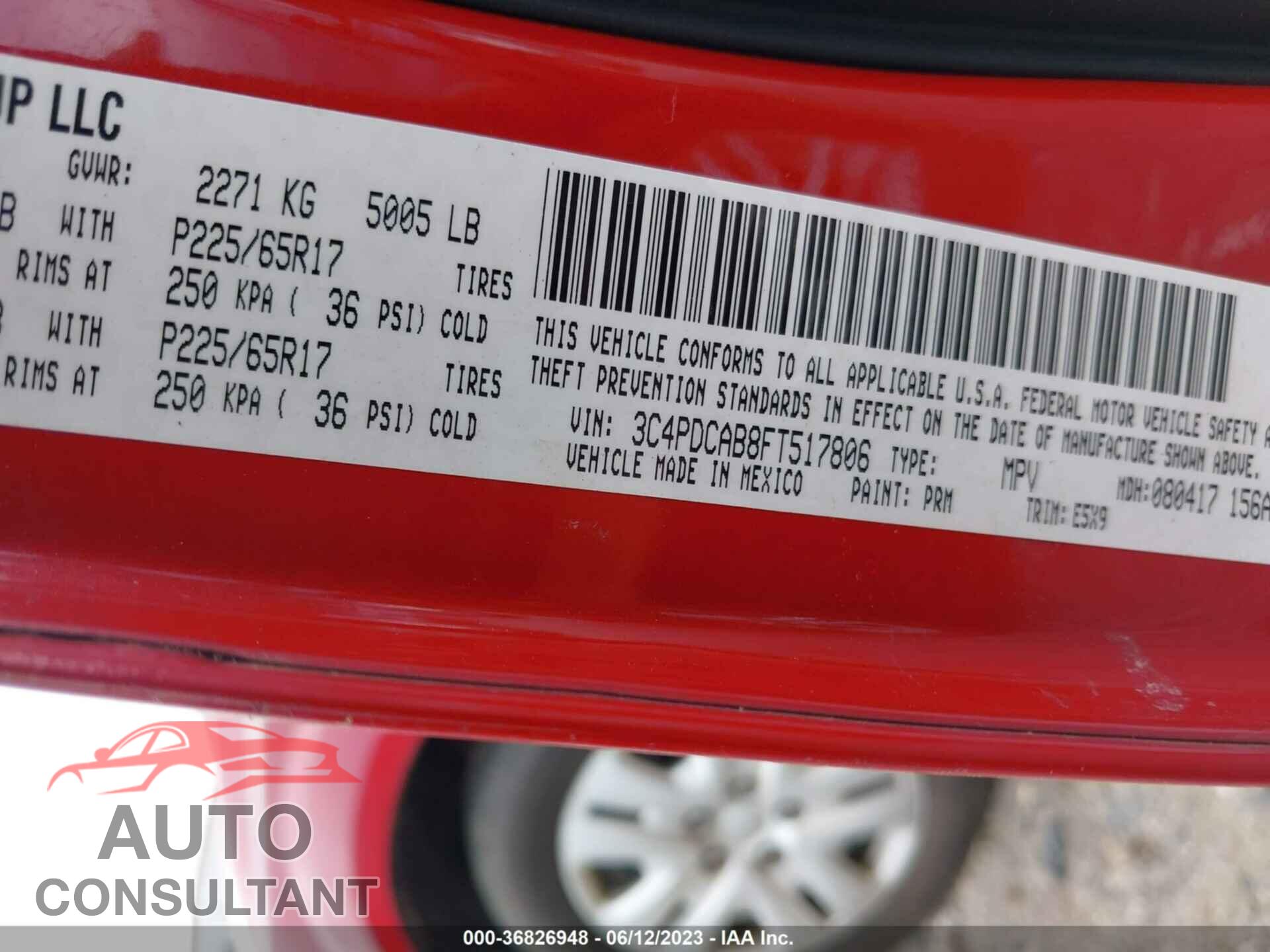 DODGE JOURNEY 2015 - 3C4PDCAB8FT517806