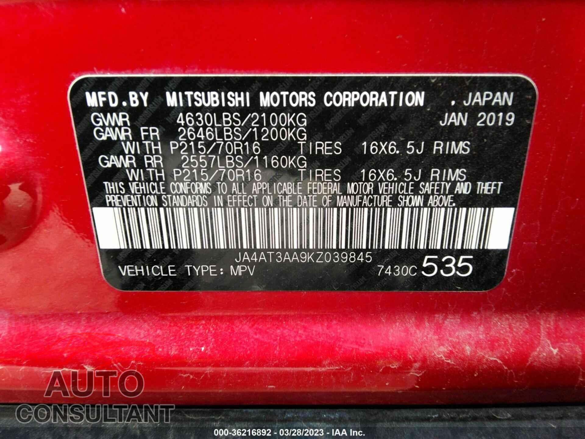 MITSUBISHI ECLIPSE CROSS 2019 - JA4AT3AA9KZ039845