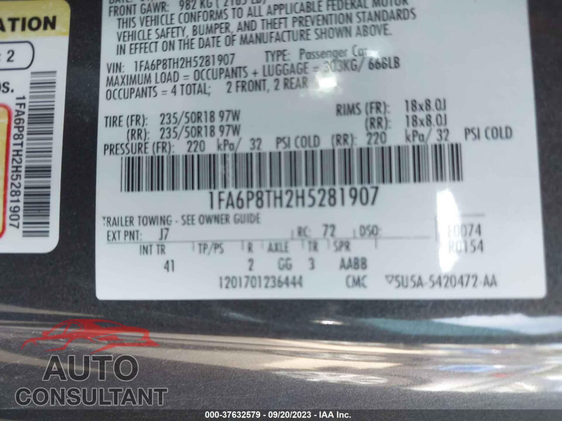FORD MUSTANG 2017 - 1FA6P8TH2H5281907