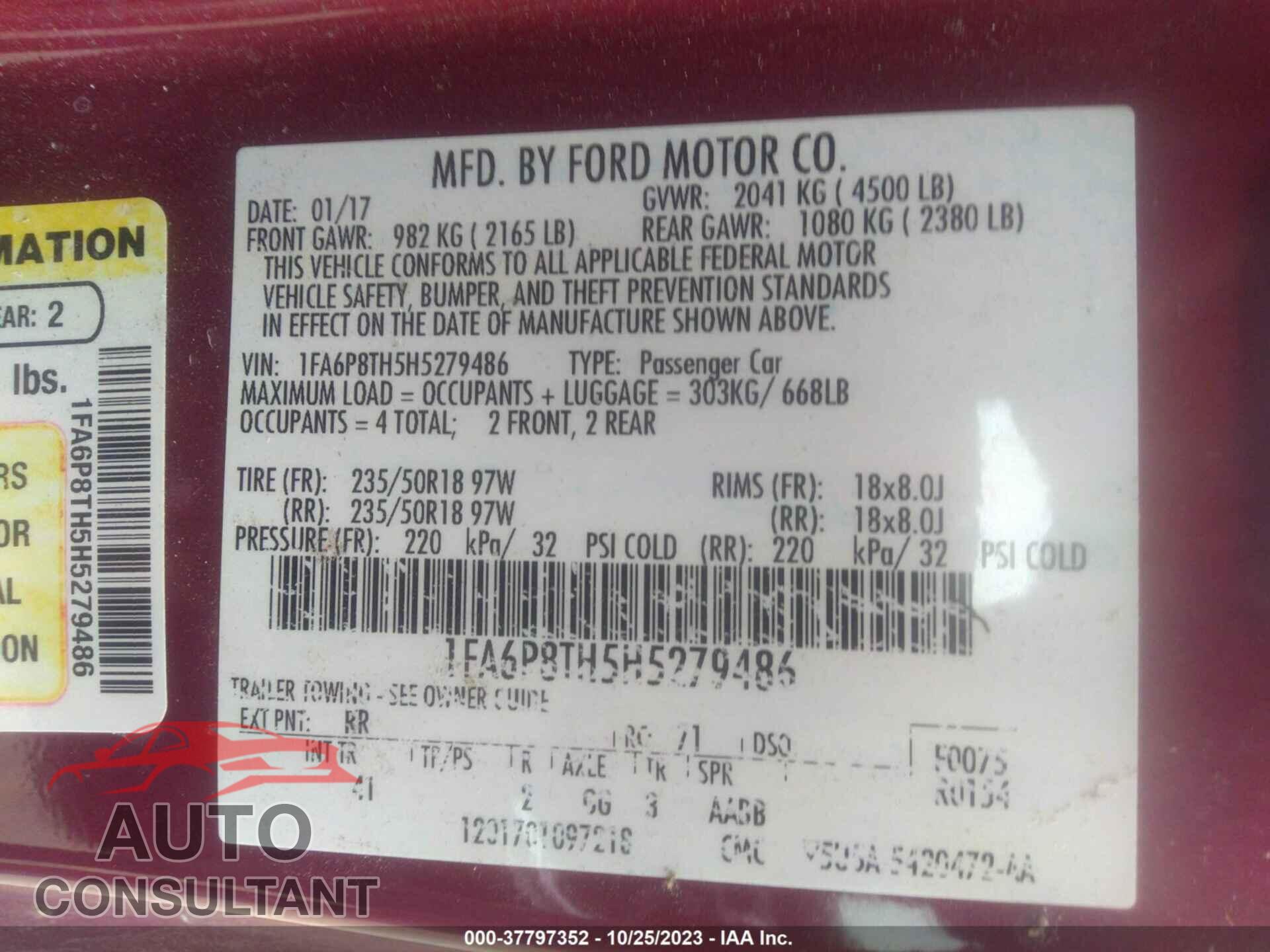 FORD MUSTANG 2017 - 1FA6P8TH5H5279486