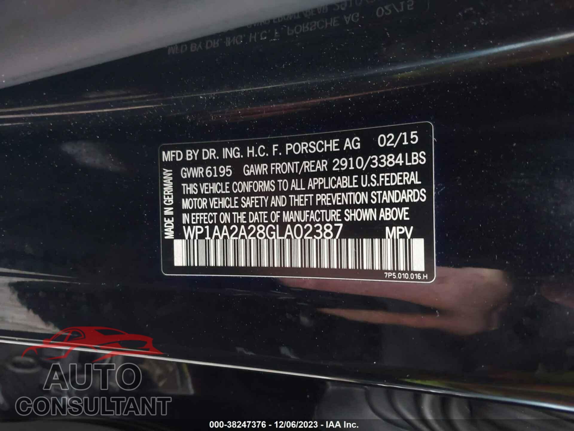PORSCHE CAYENNE 2016 - WP1AA2A28GLA02387