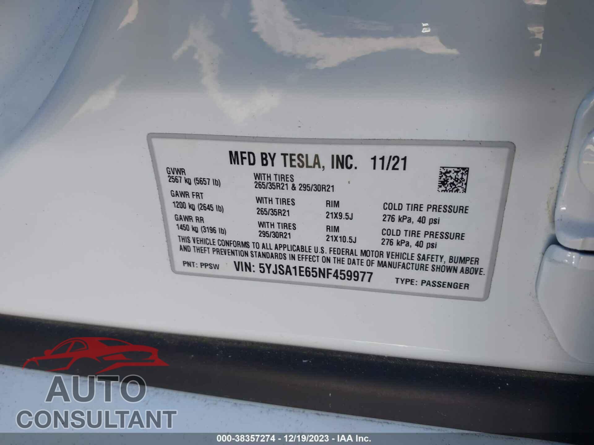 TESLA MODEL S 2022 - 5YJSA1E65NF459977