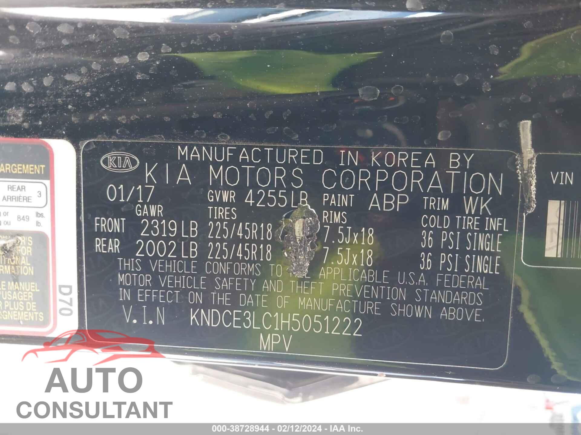 KIA NIRO 2017 - KNDCE3LC1H5051222