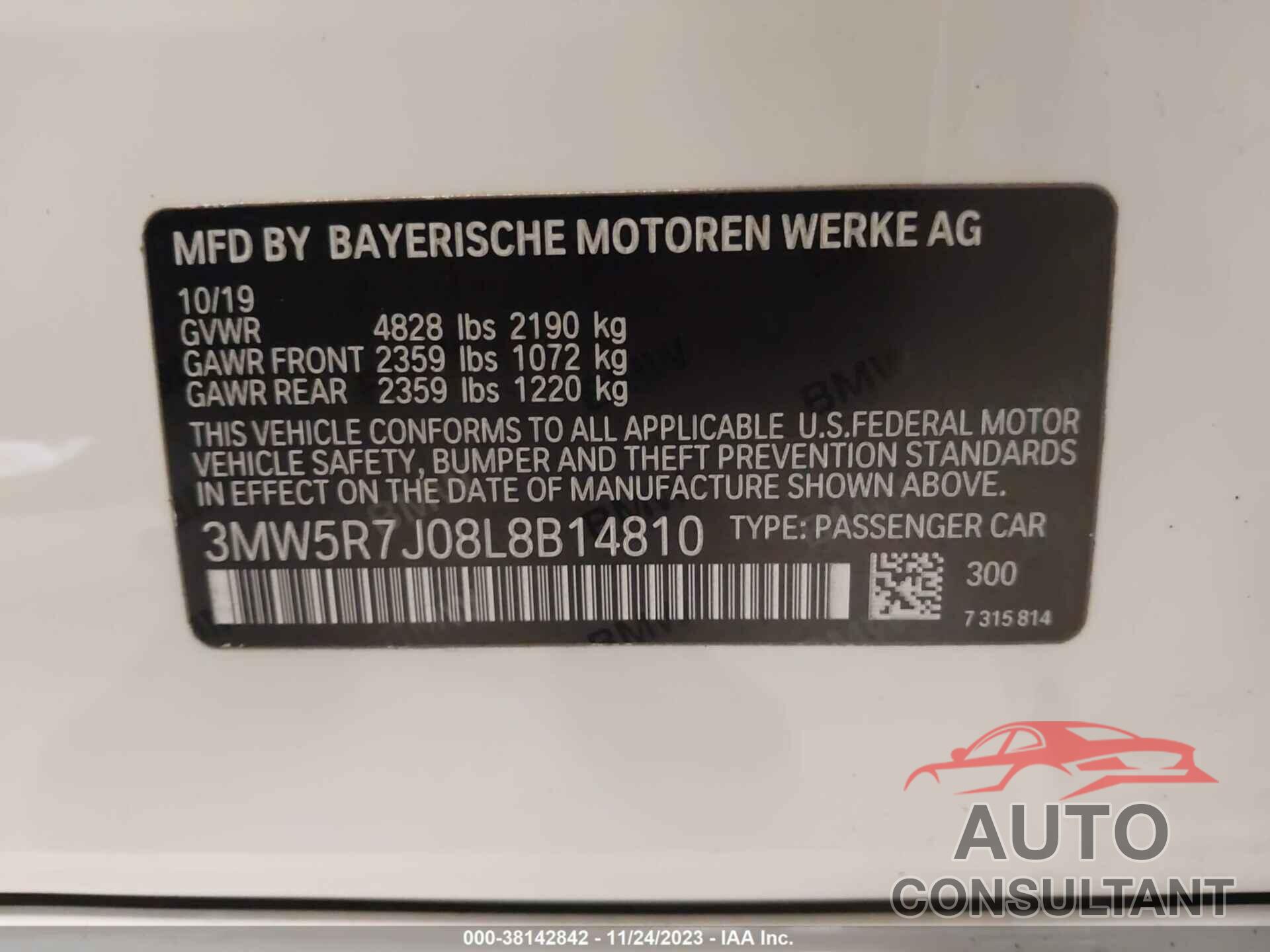 BMW 3 SERIES 2020 - 3MW5R7J08L8B14810