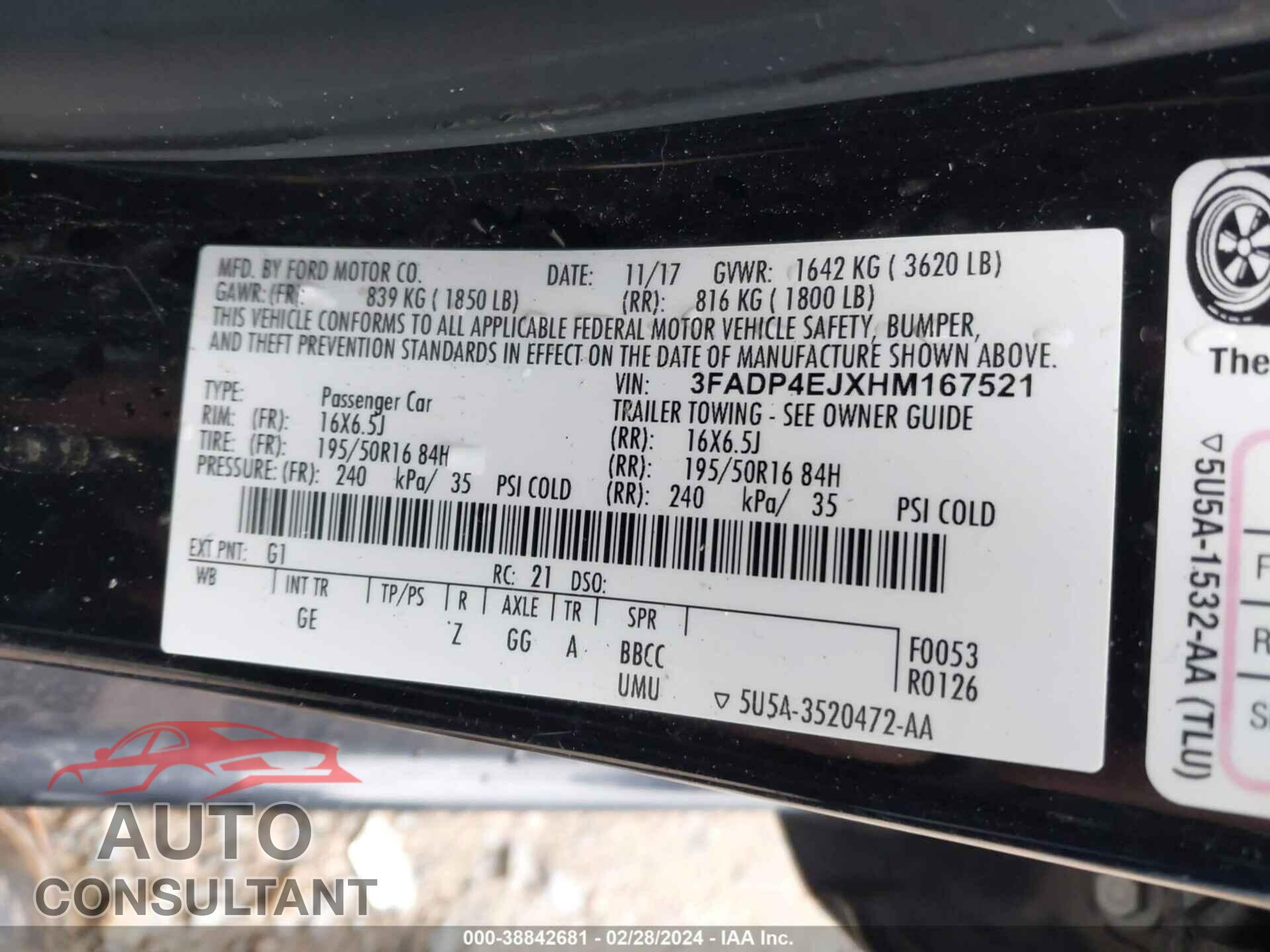 FORD FIESTA 2017 - 3FADP4EJXHM167521
