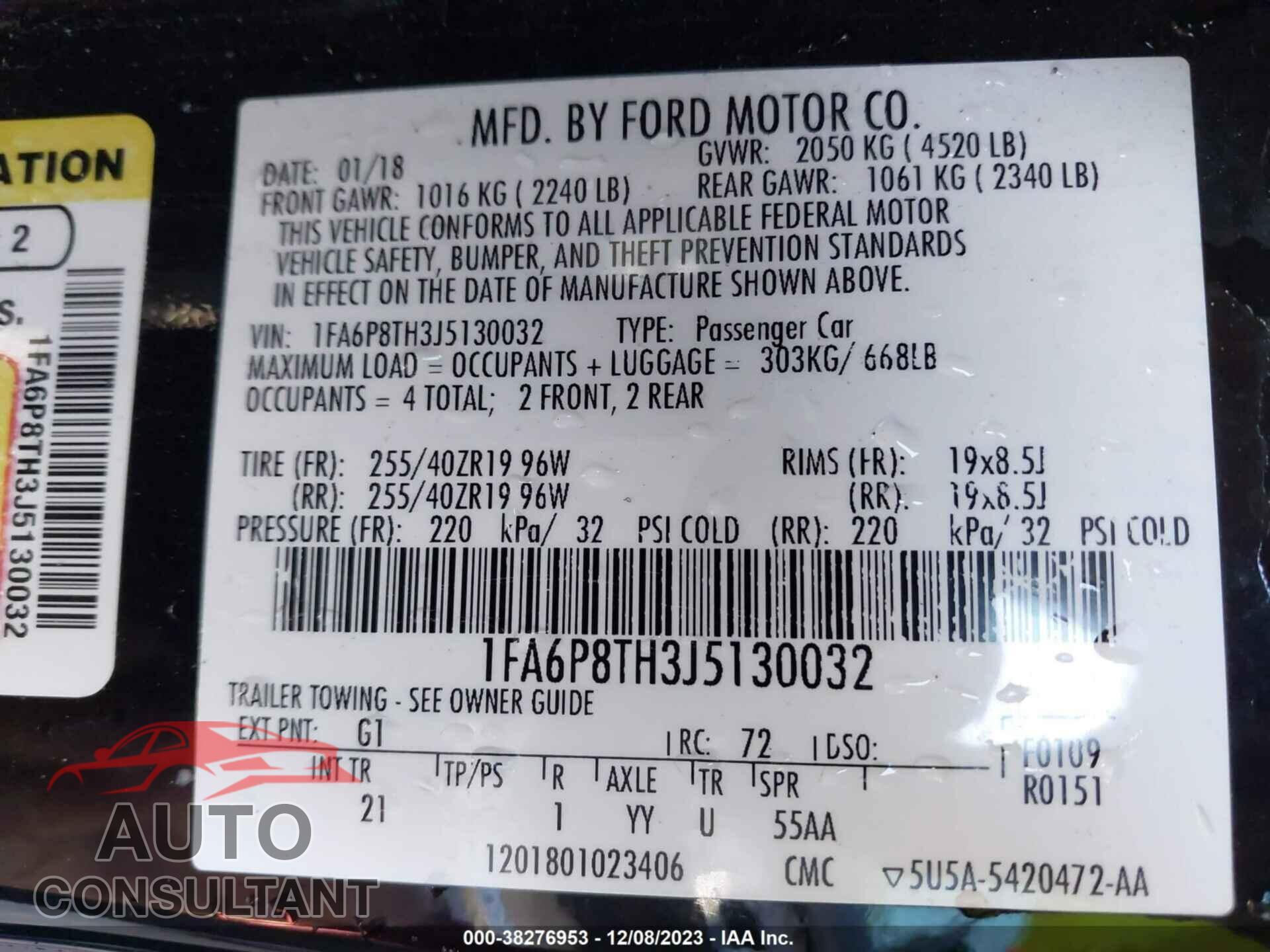 FORD MUSTANG 2018 - 1FA6P8TH3J5130032