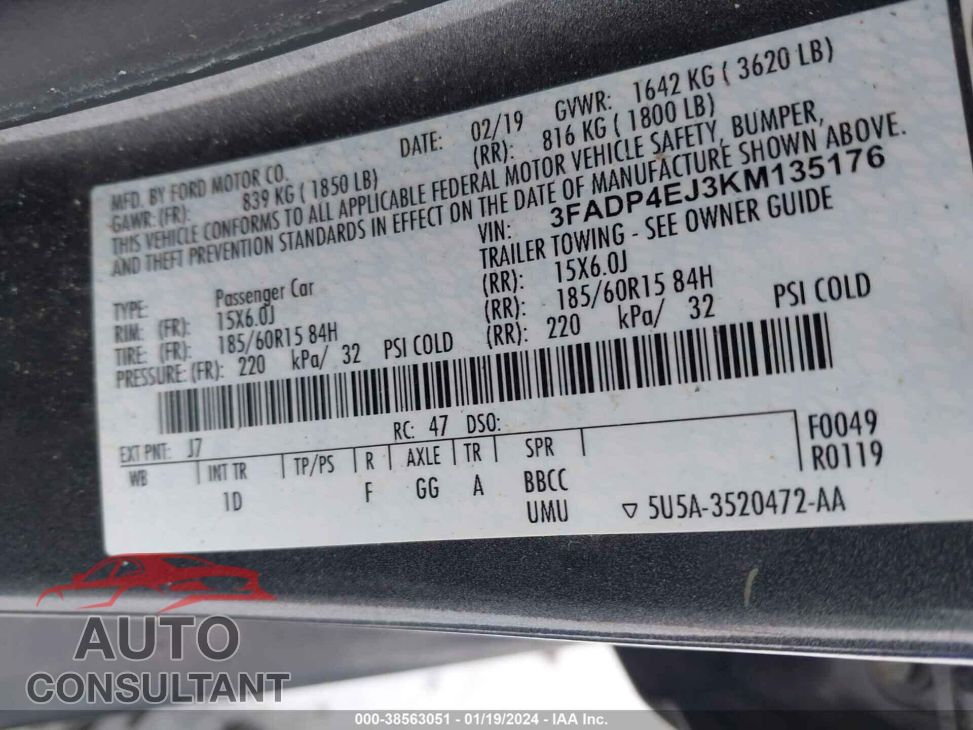 FORD FIESTA 2019 - 3FADP4EJ3KM135176