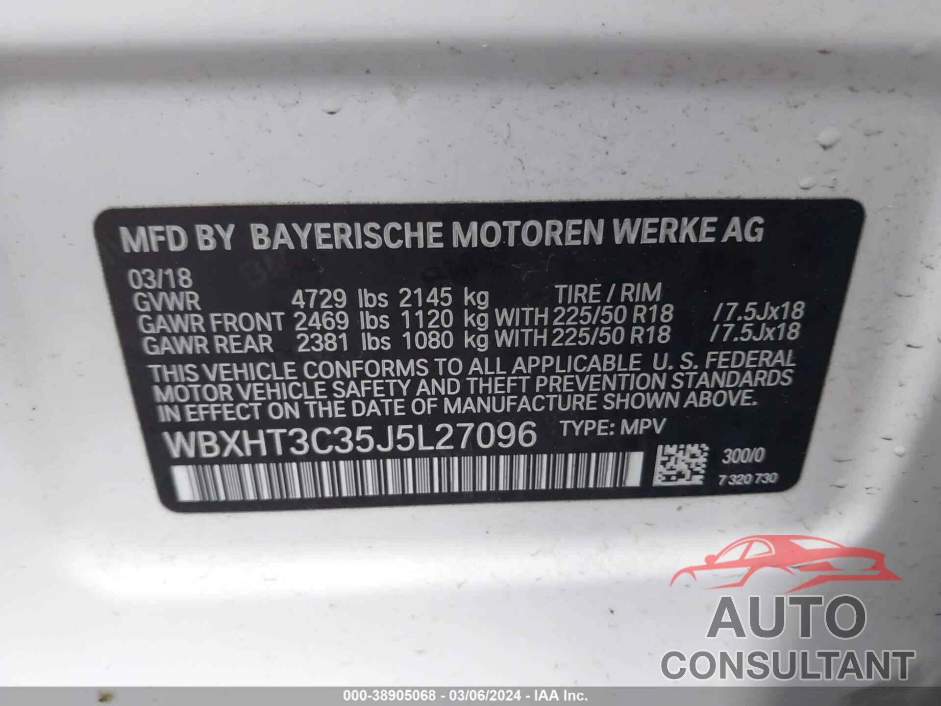 BMW X1 2018 - WBXHT3C35J5L27096