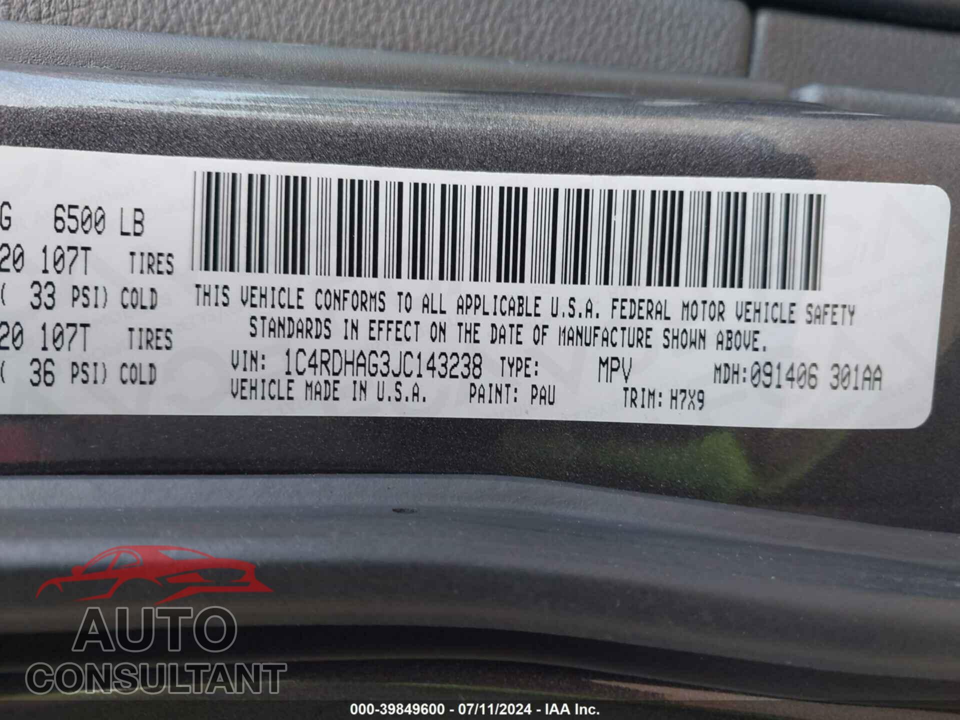 DODGE DURANGO 2018 - 1C4RDHAG3JC143238